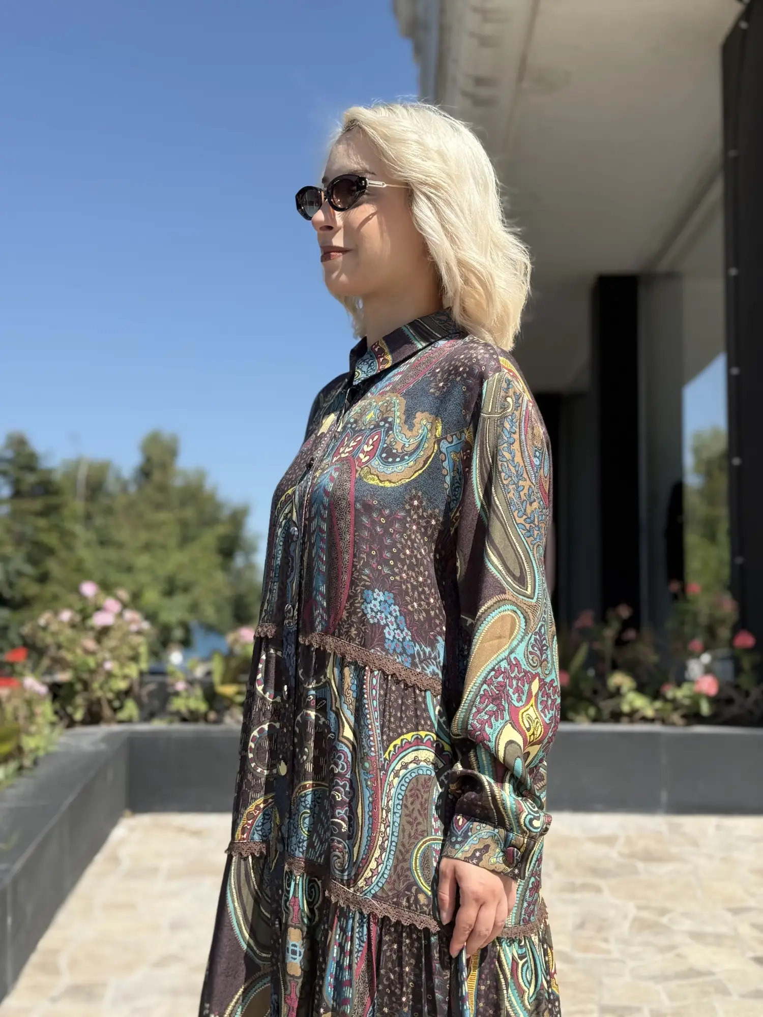 Ghisa Etnik desen Güpür Detaylı  Elbise G4490