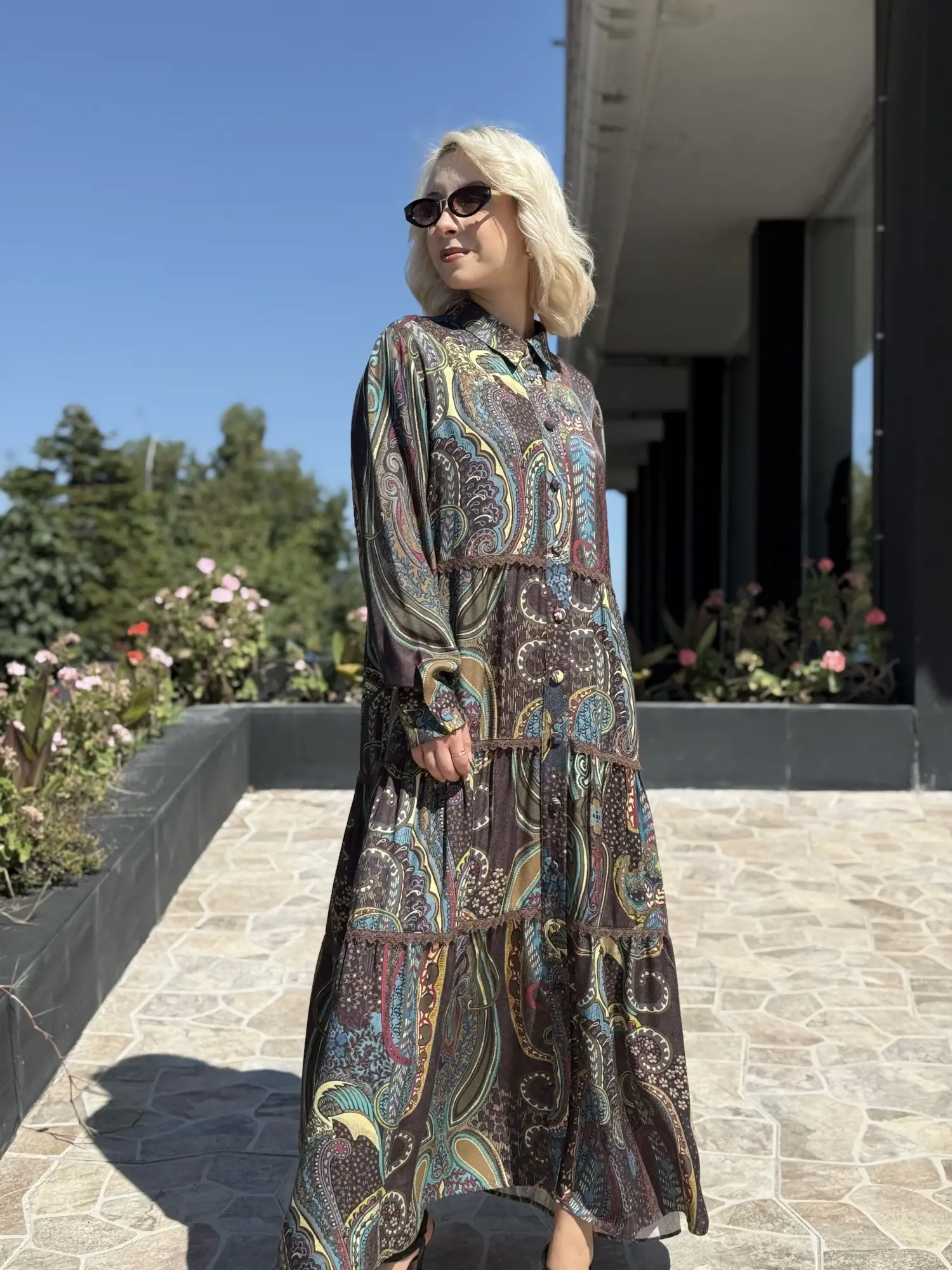 Ghisa Etnik desen Güpür Detaylı  Elbise G4490