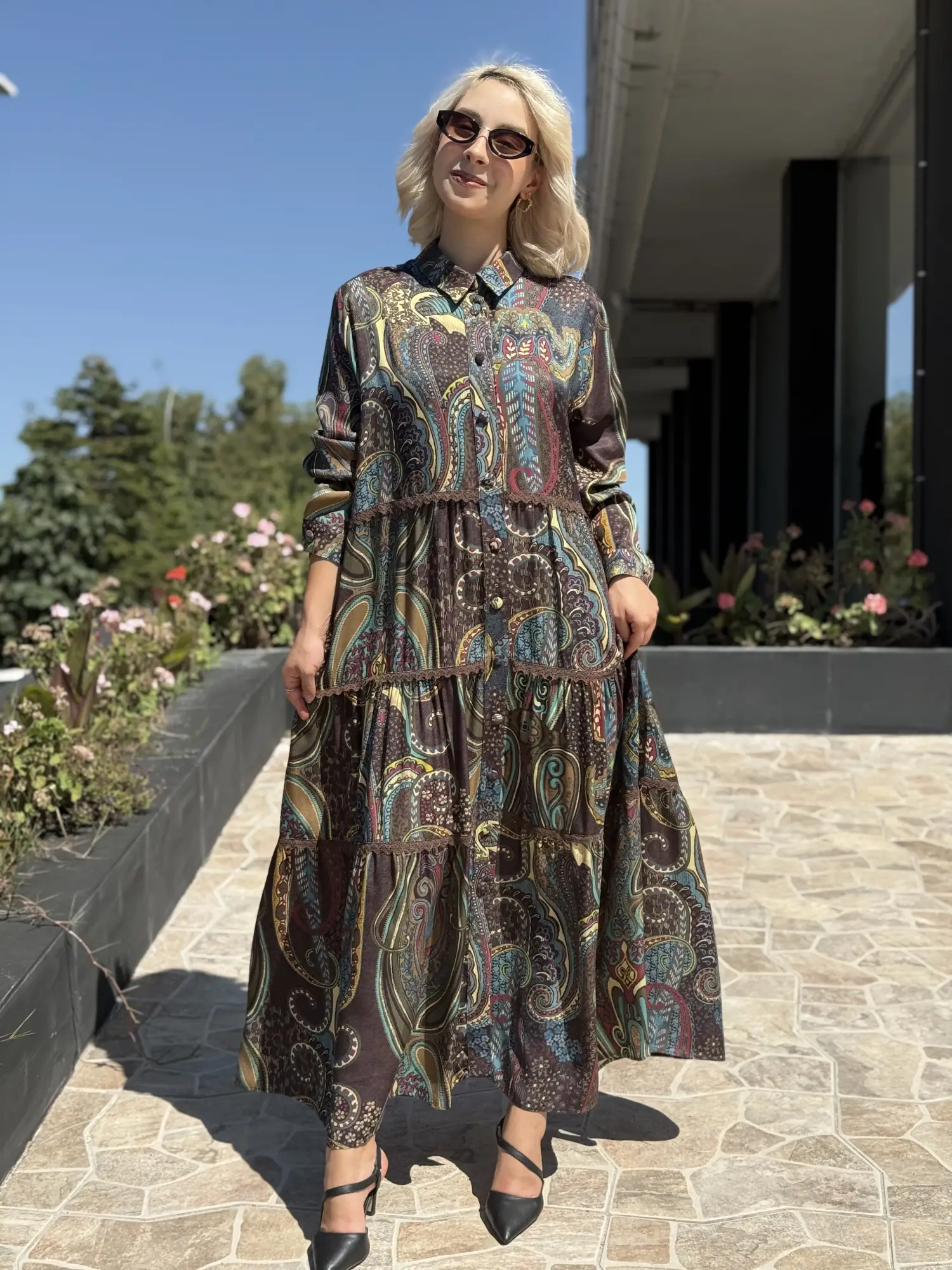 Ghisa Etnik desen Güpür Detaylı  Elbise G4490