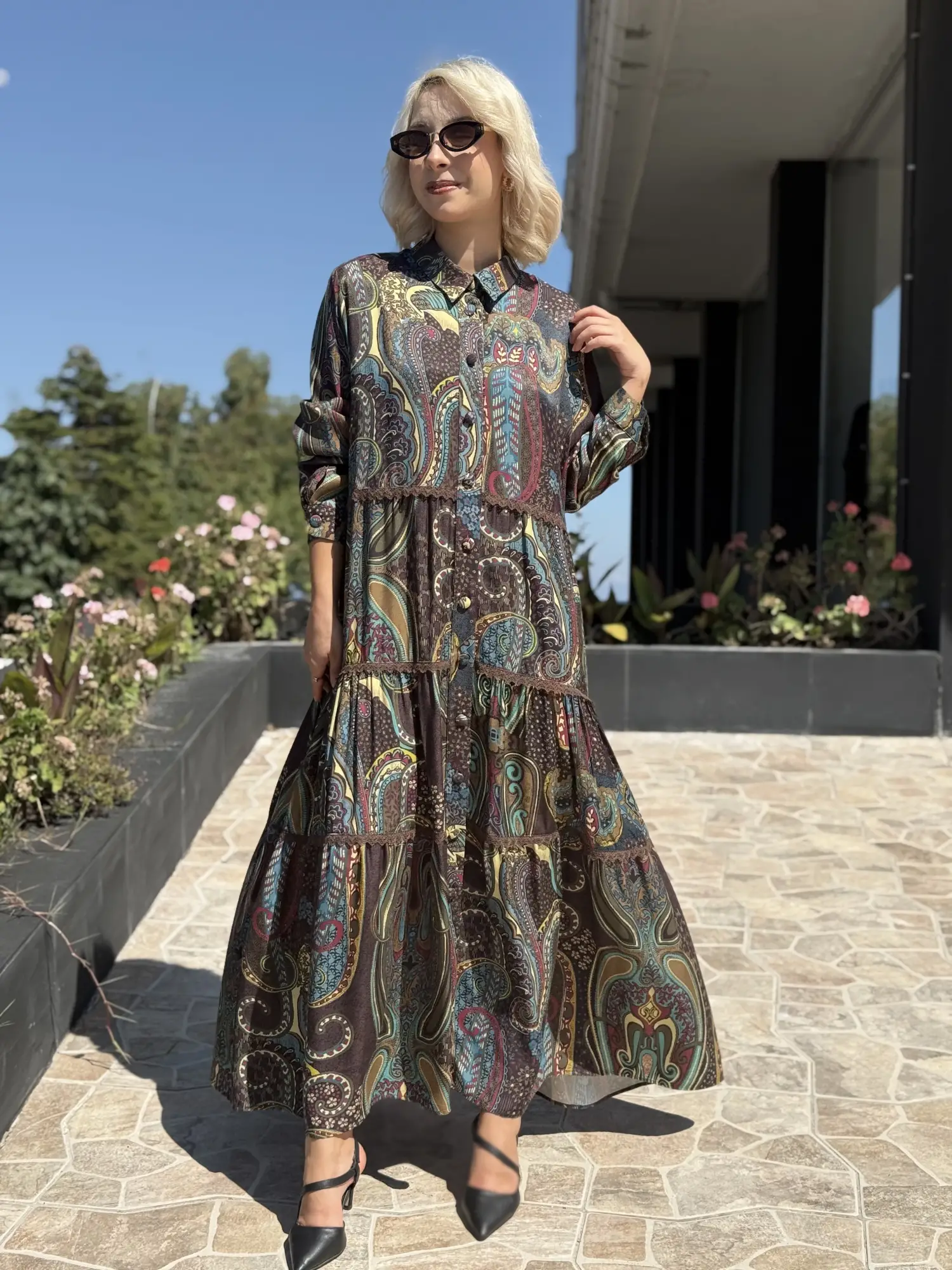 Ghisa Etnik desen Güpür Detaylı  Elbise G4490