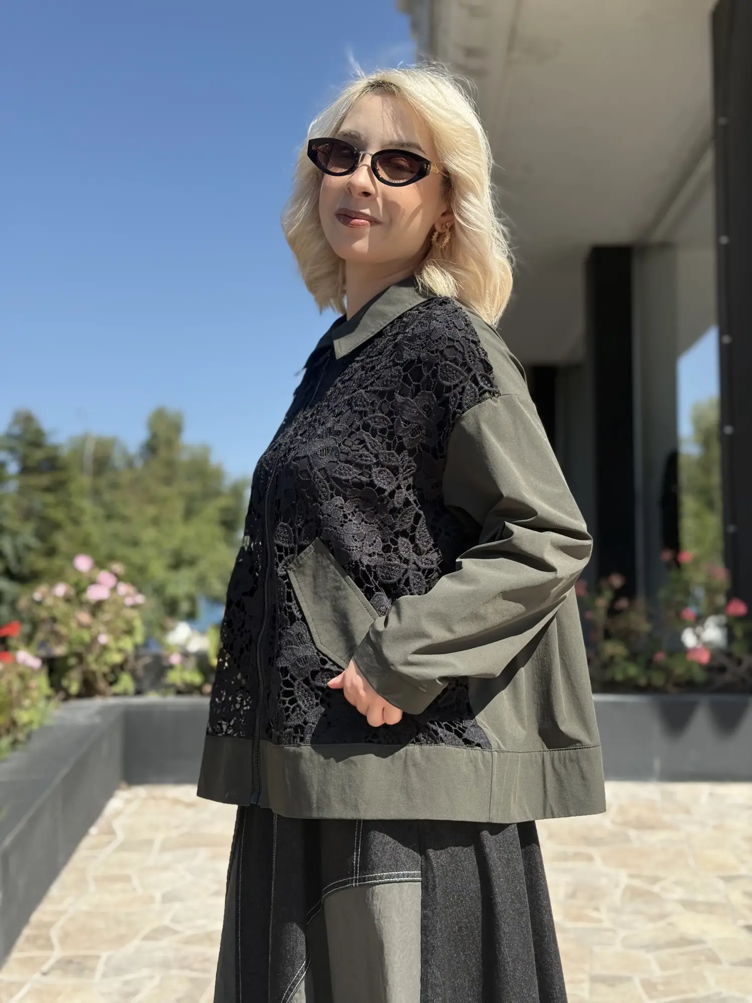Ghisa Denim kombinli Güpür Detaylı Ceket Etek Takım G9354