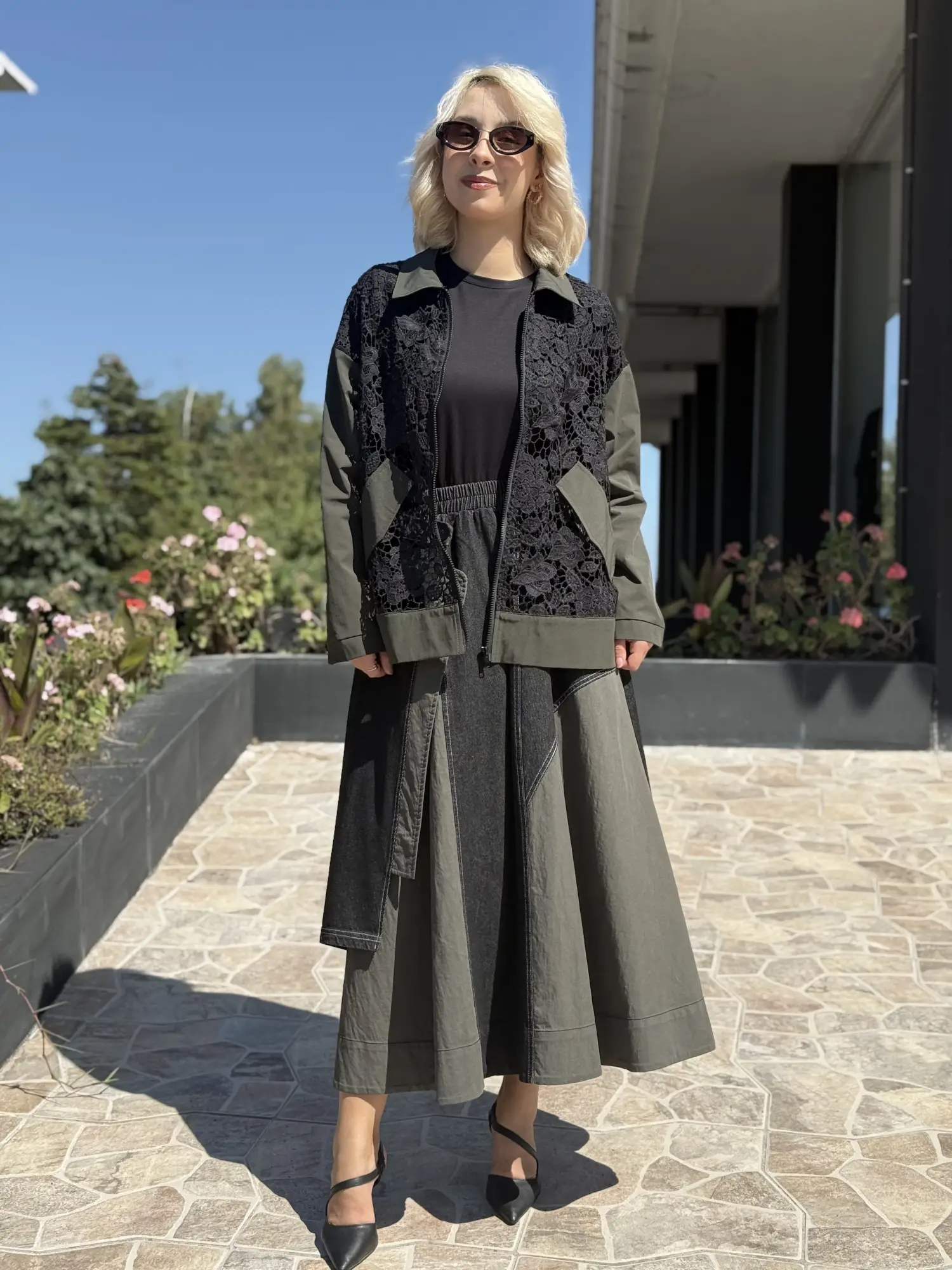 Ghisa Denim kombinli Güpür Detaylı Ceket Etek Takım G9354