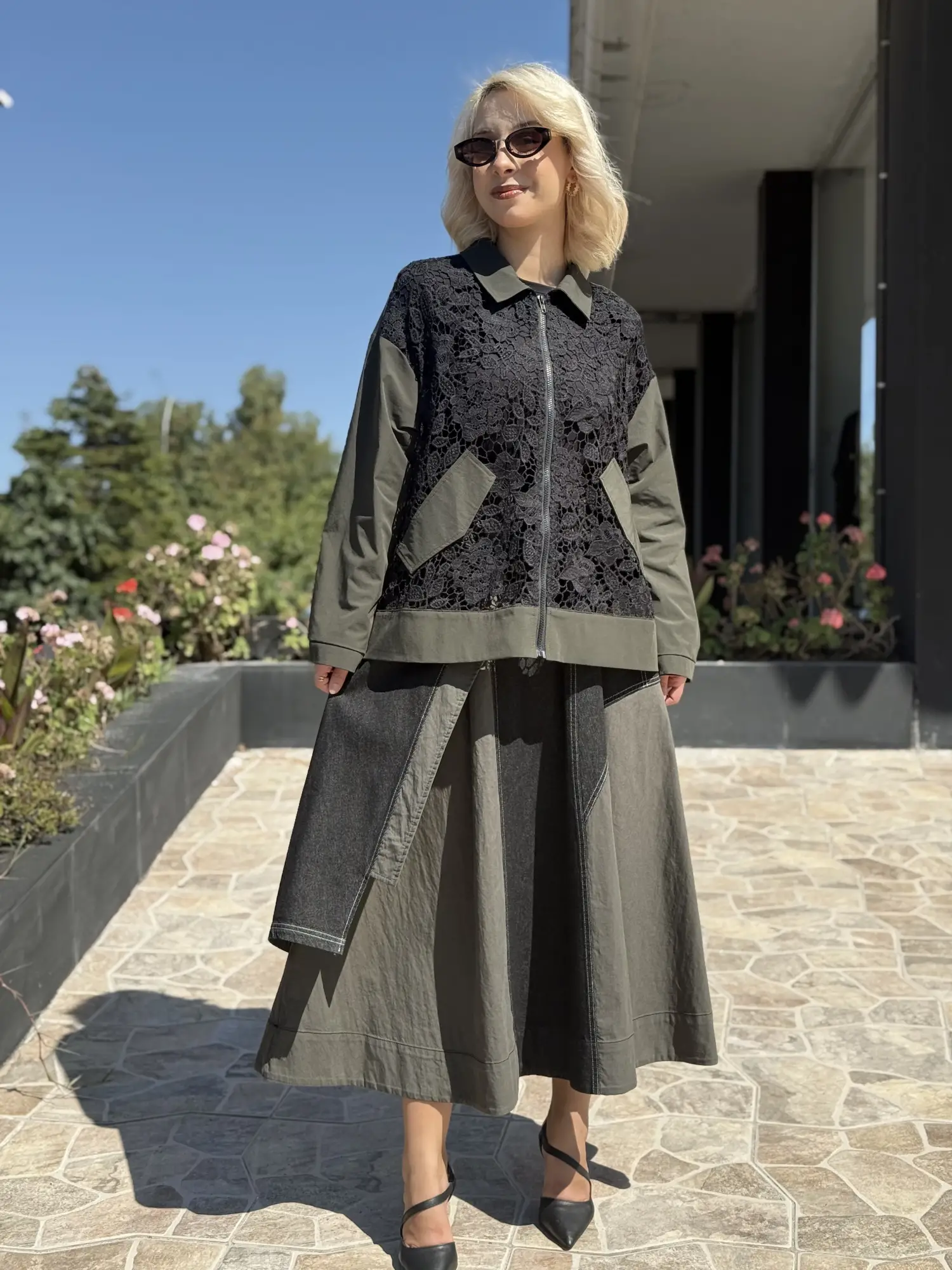 Ghisa Denim kombinli Güpür Detaylı Ceket Etek Takım G9354