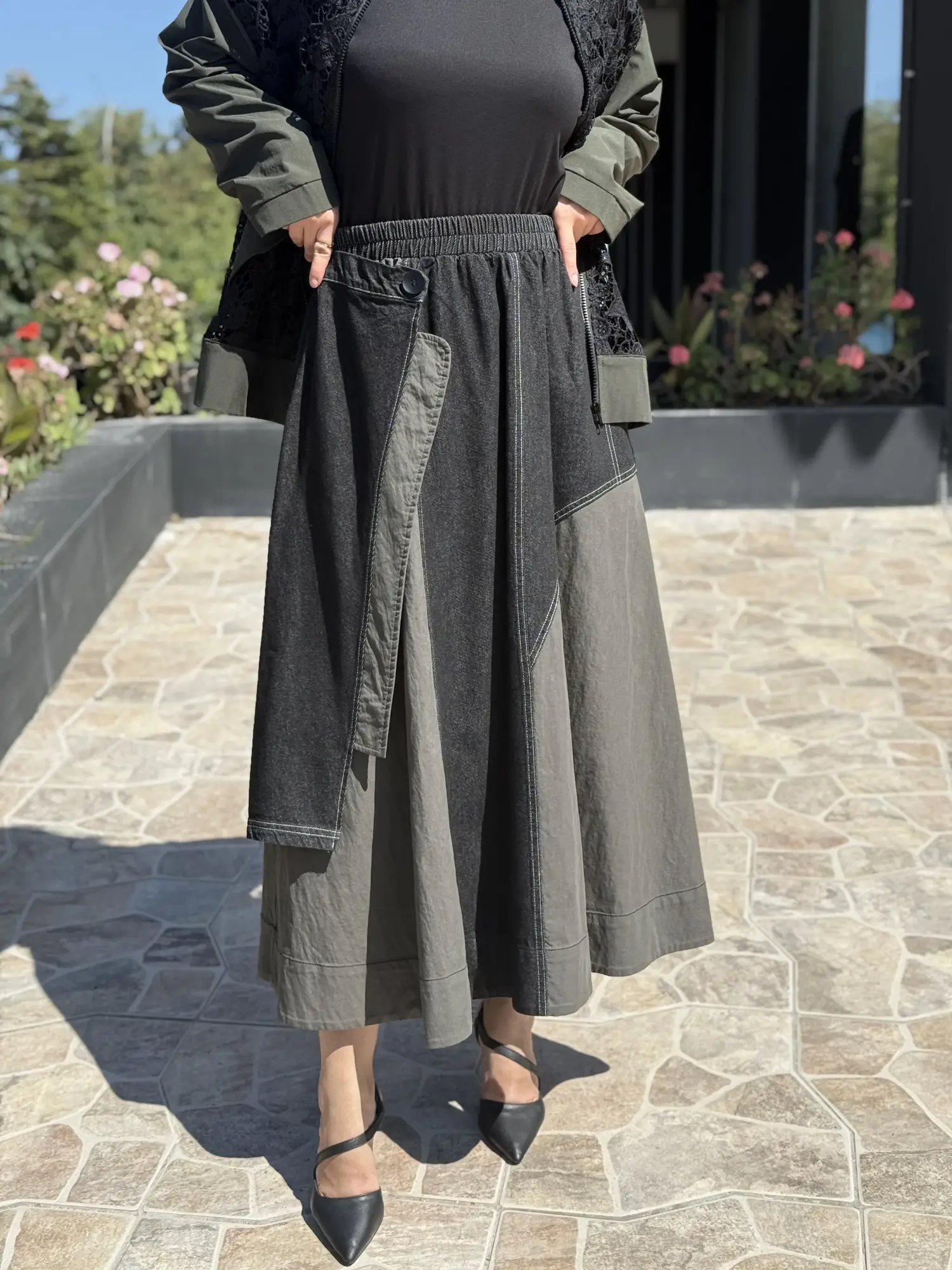 Ghisa Denim kombinli Güpür Detaylı Ceket Etek Takım G9354