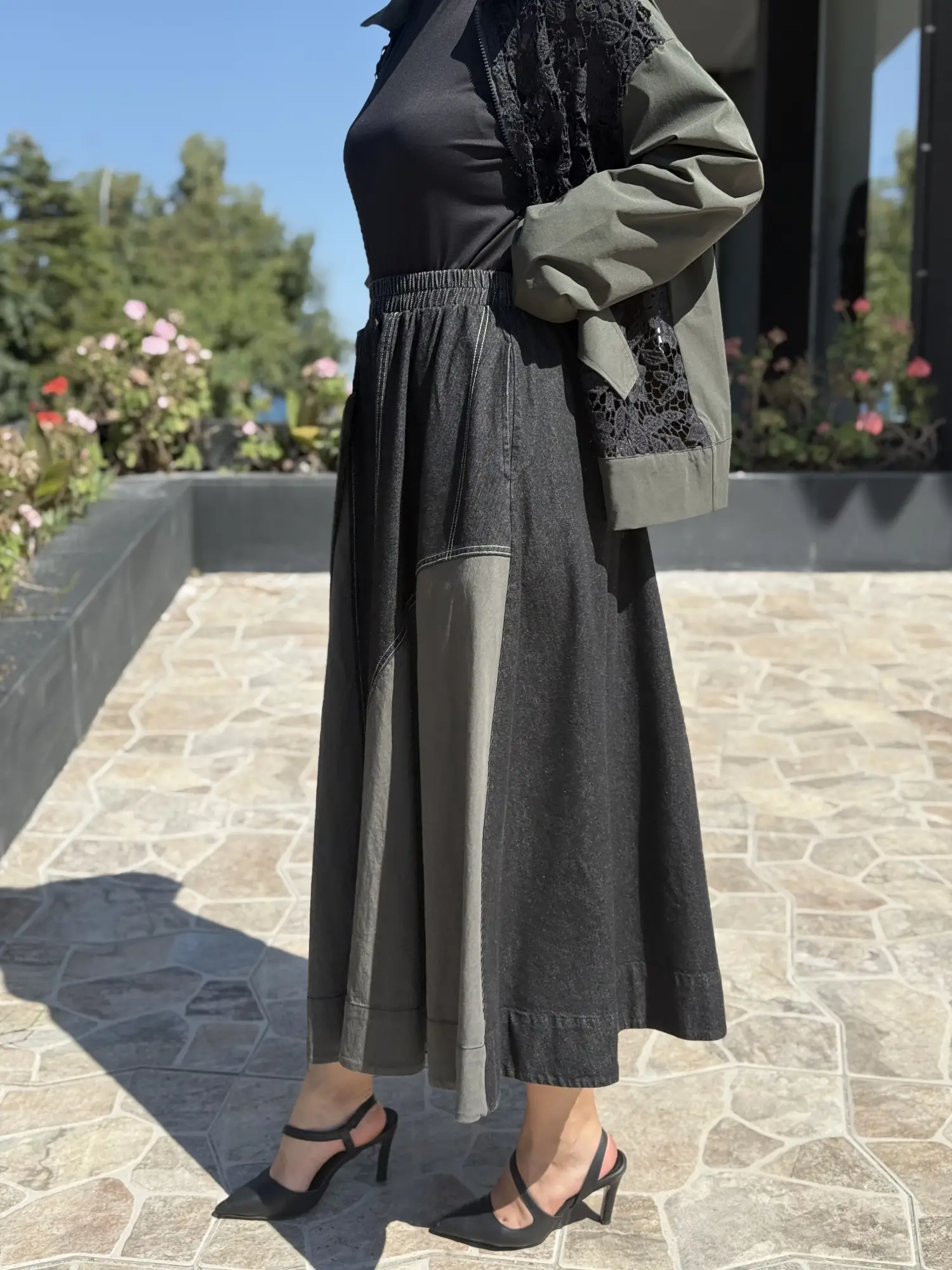 Ghisa Denim kombinli Güpür Detaylı Ceket Etek Takım G9354