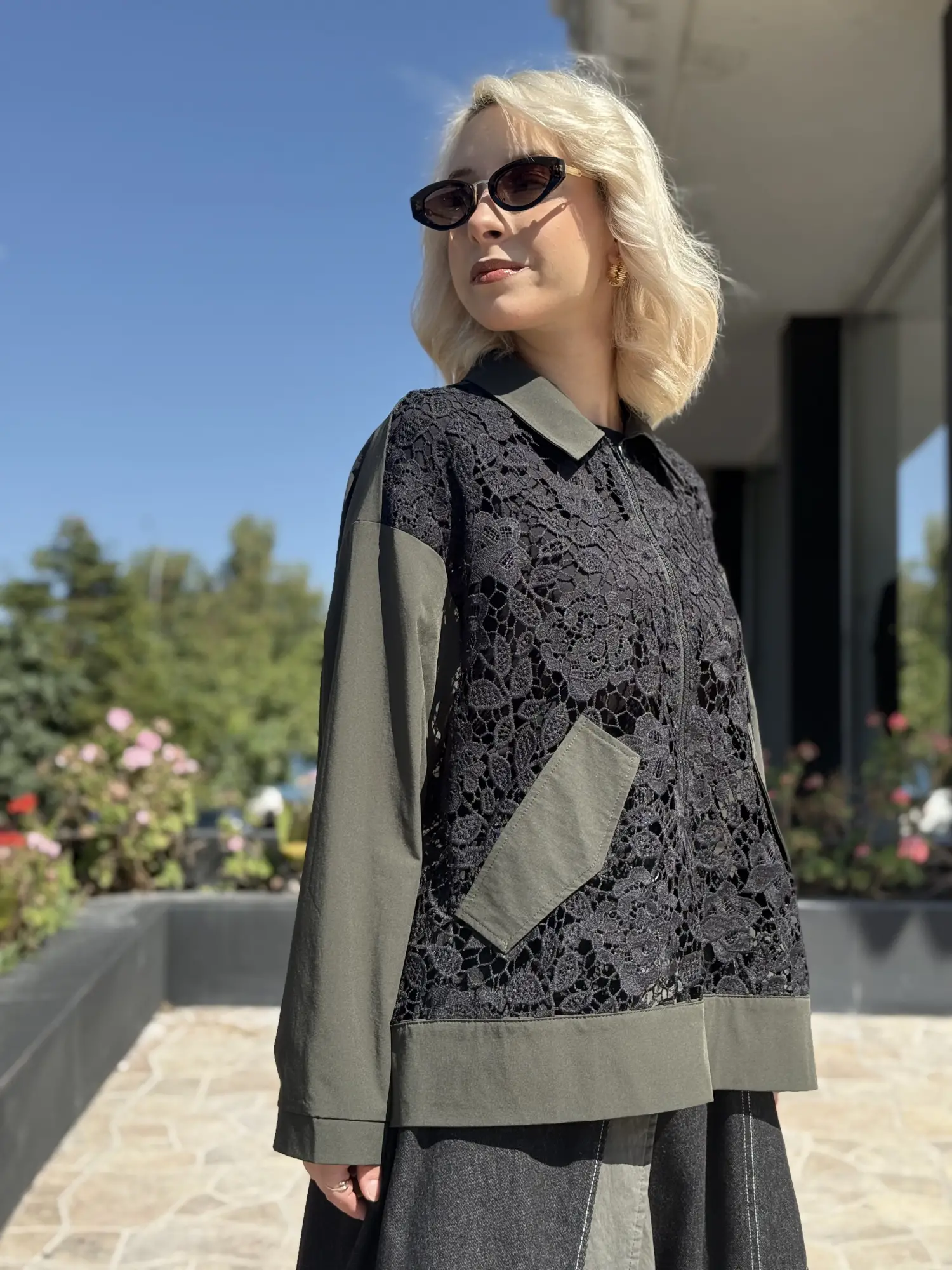 Ghisa Denim kombinli Güpür Detaylı Ceket Etek Takım G9354