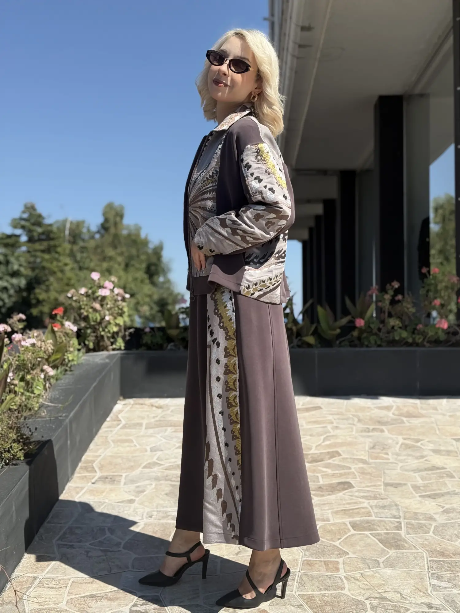 Ghisa Jakarlı Desen Kombinli Ceket Etek Takım G9281