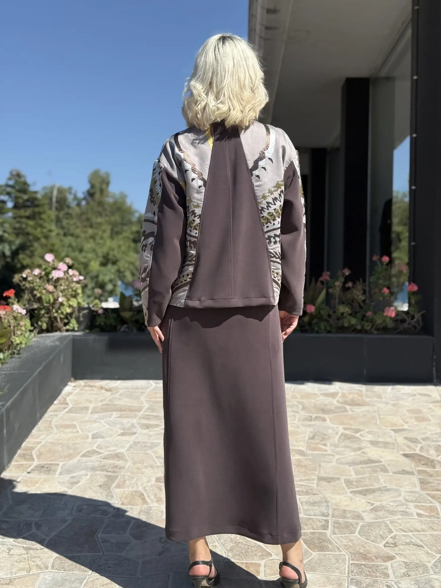 Ghisa Jakarlı Desen Kombinli Ceket Etek Takım G9281