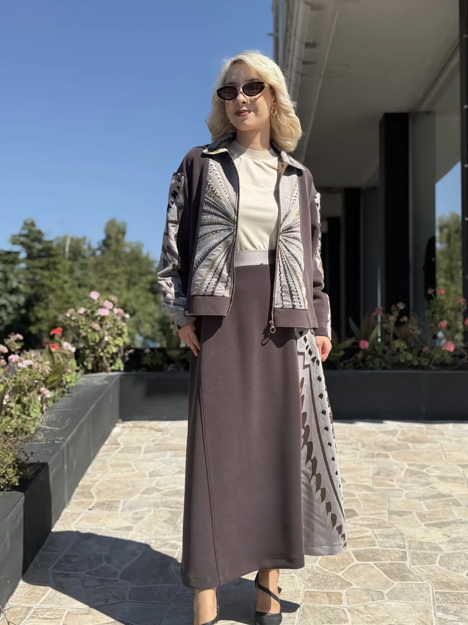 Ghisa Jakarlı Desen Kombinli Ceket Etek Takım G9281