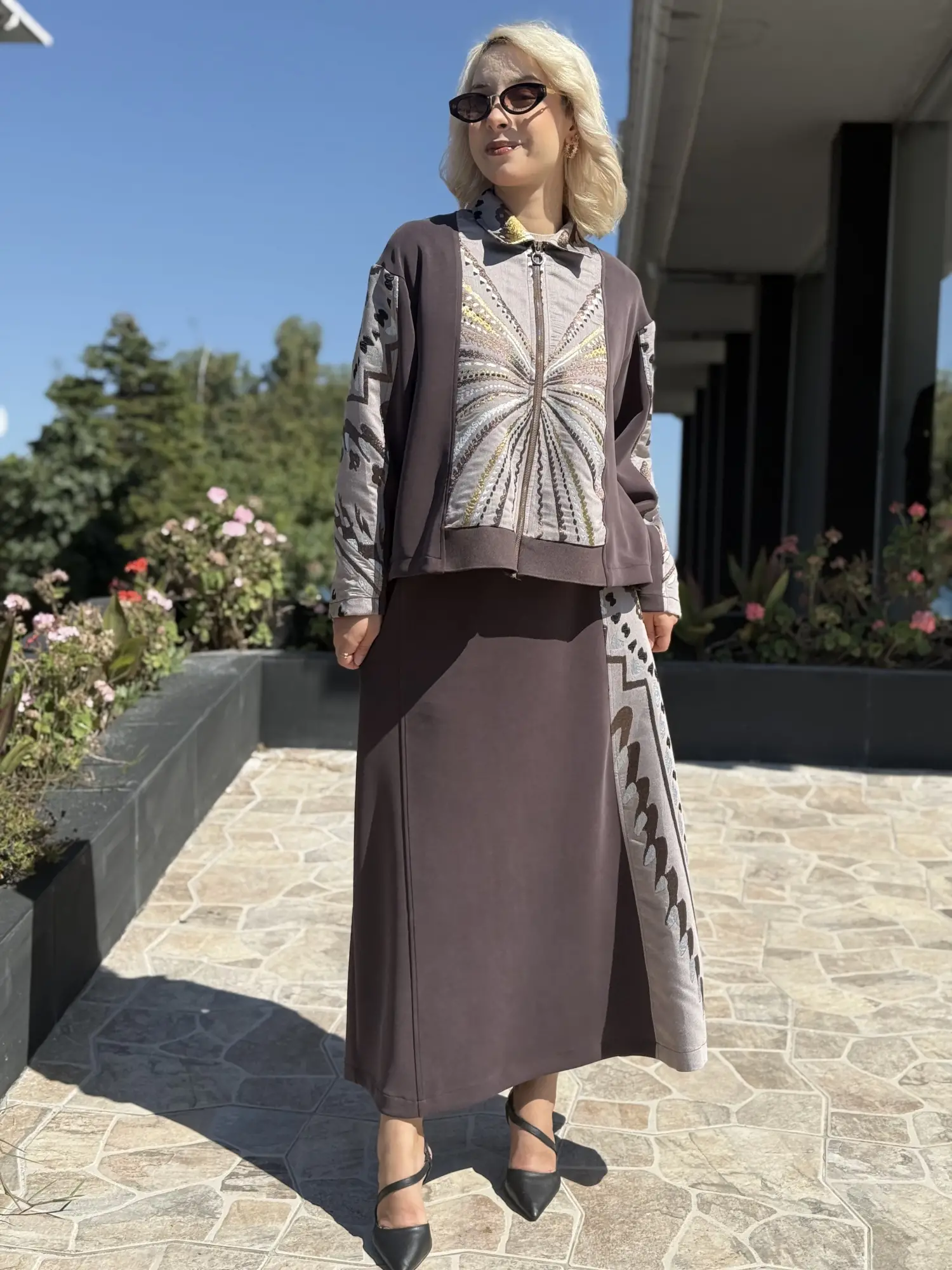 Ghisa Jakarlı Desen Kombinli Ceket Etek Takım G9281