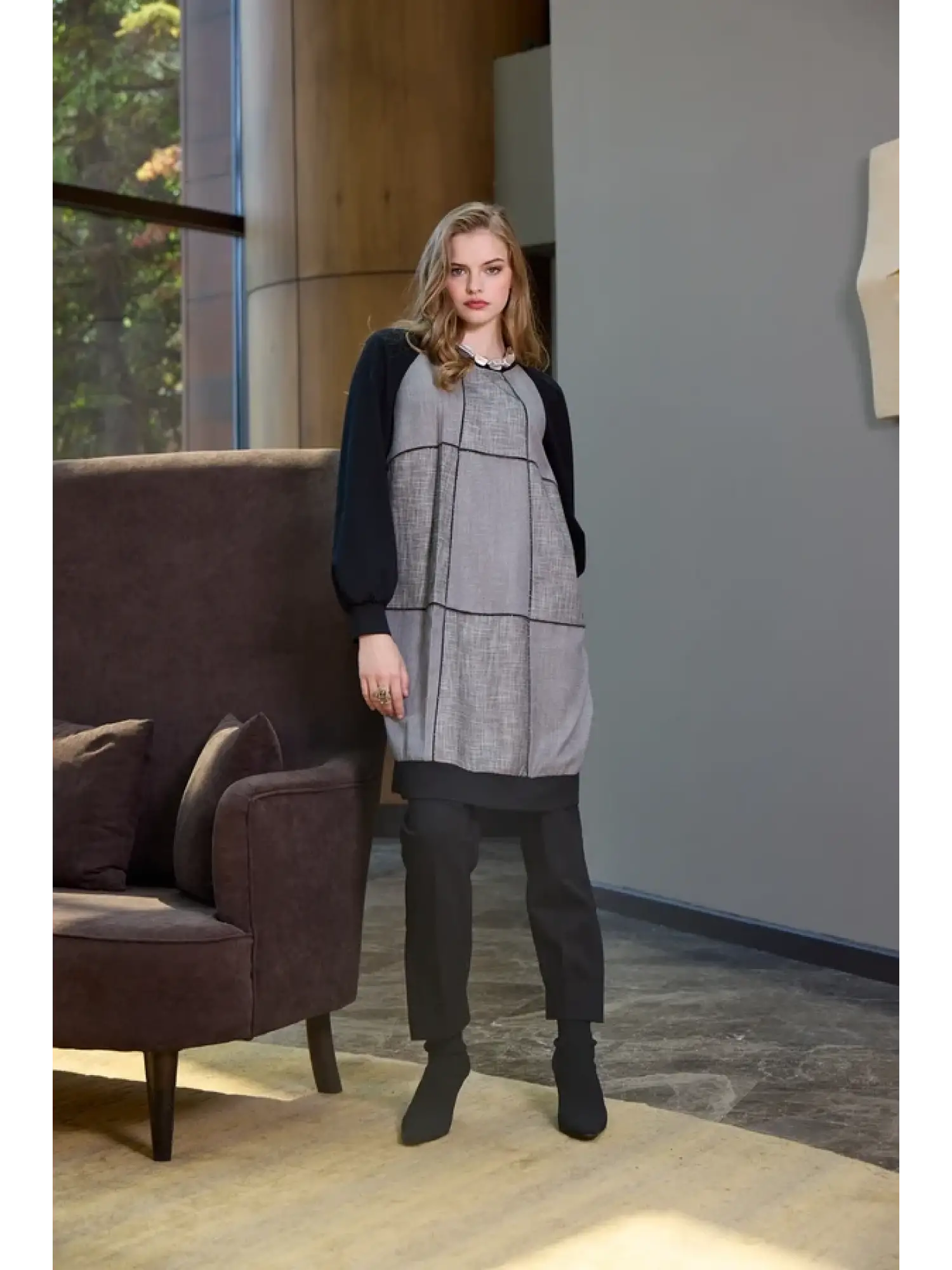 Misswhence Balık Sırtı Kumaş Bloklu Çelik Örme Tunik 40030