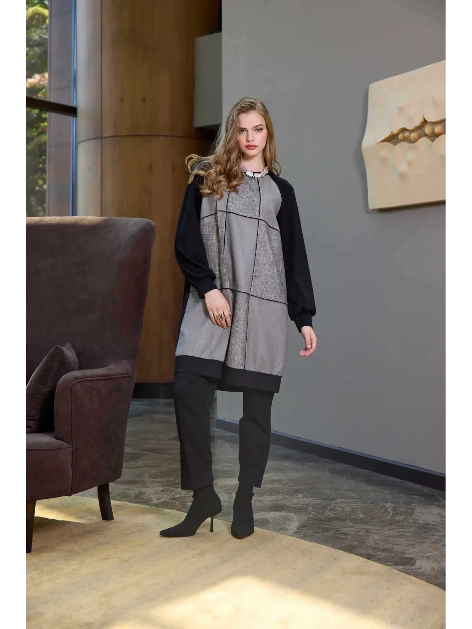Misswhence Balık Sırtı Kumaş Bloklu Çelik Örme Tunik 40030