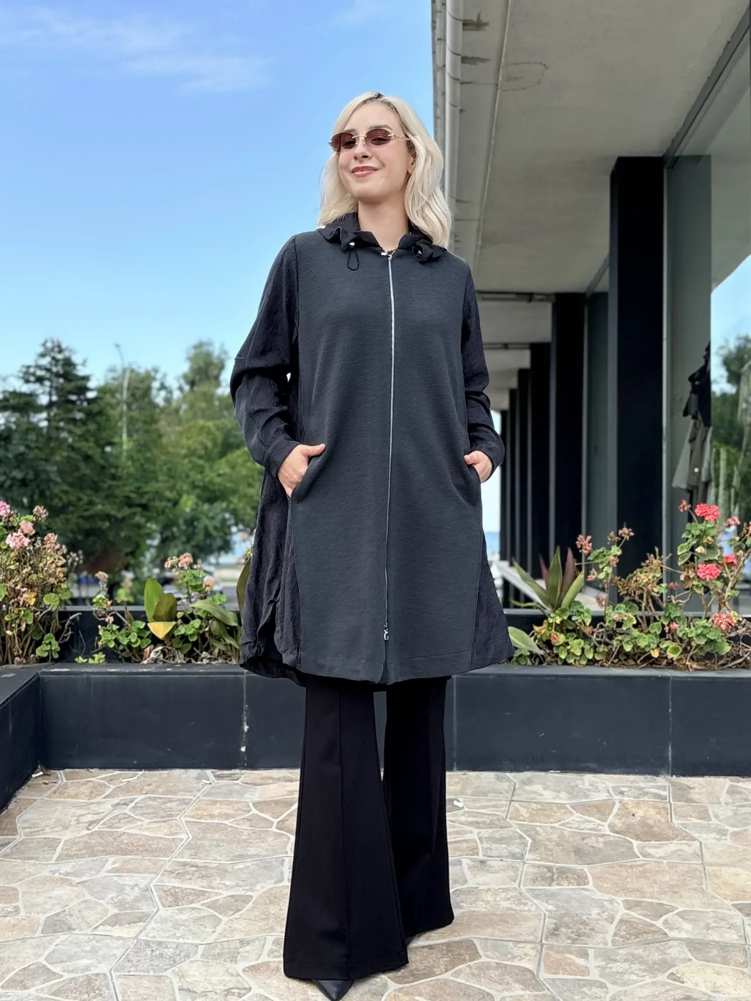Misswhence Kapüşonlu Nevür Detaylı Kumlu Örme Kap 40401