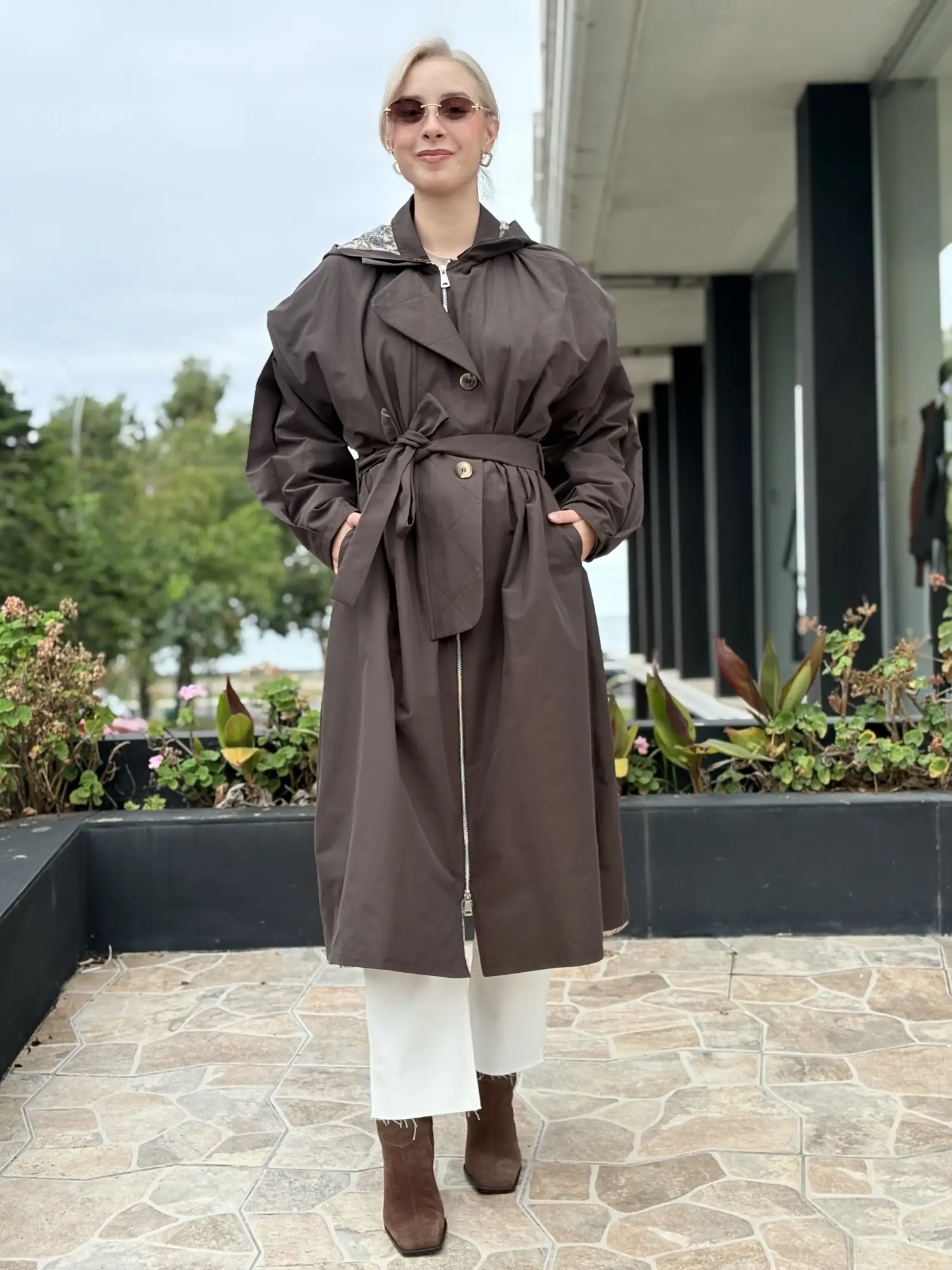 Beiaz Lora Pelerinli Trenchkot SK271002