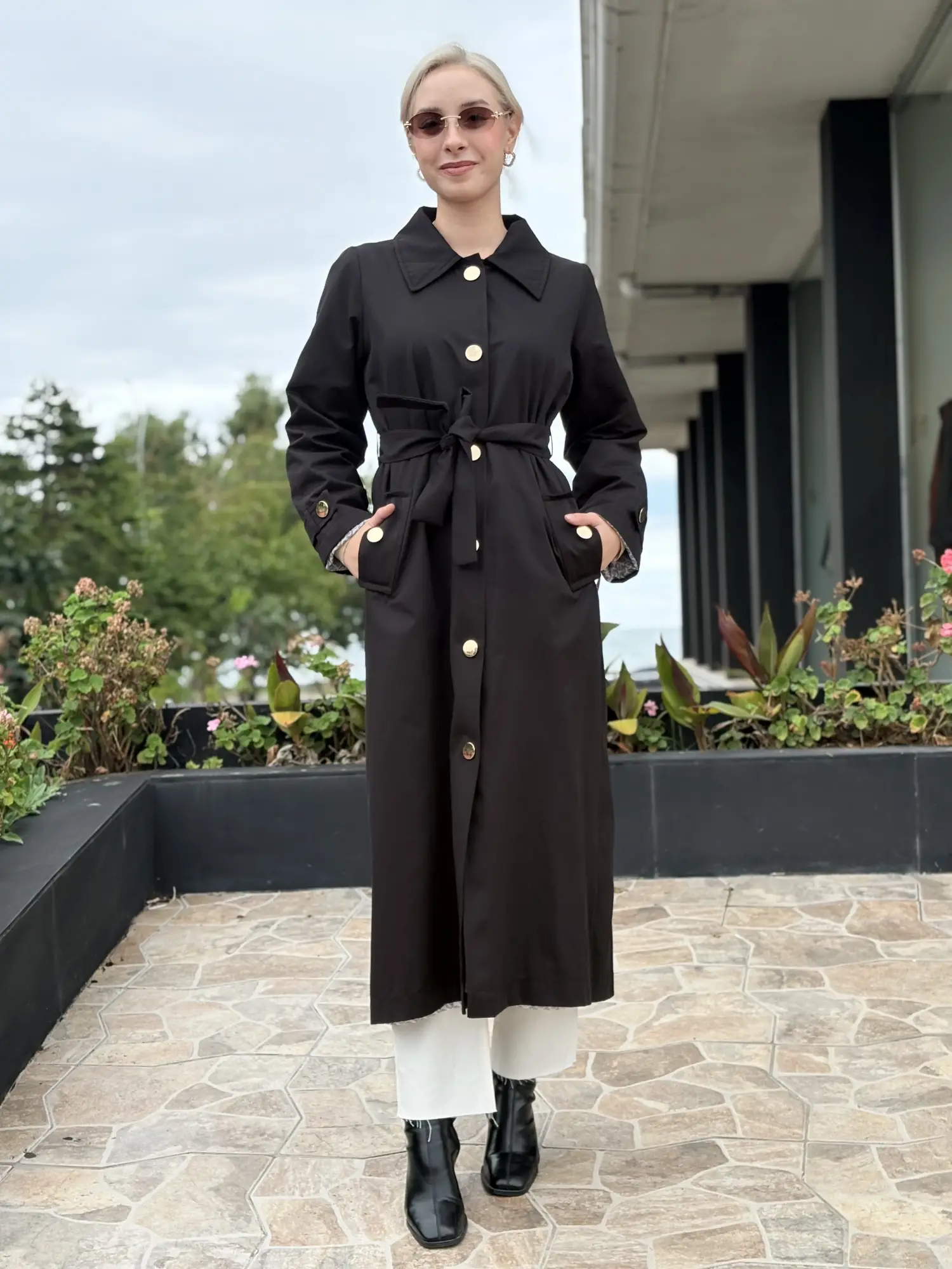 Beiaz Mora Kuşaklı Trenchkot SK271003
