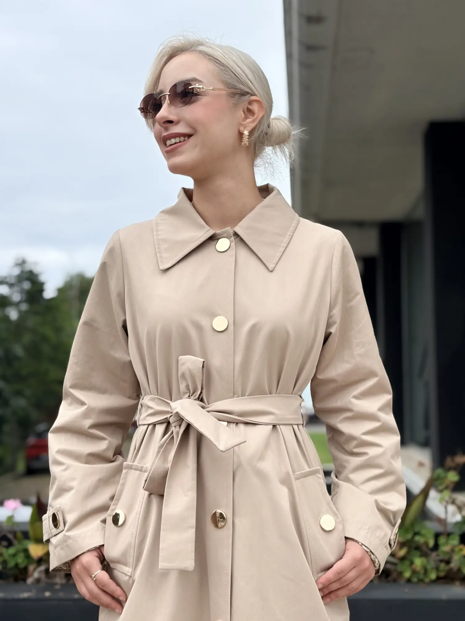 Beiaz Mora Kuşaklı Trenchkot SK271003