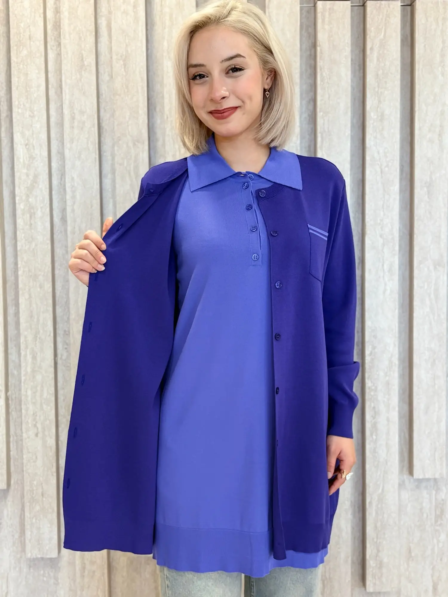 Tığ Triko İkili Ceket Görünümlü Rayon Triko Hırka HRK22121