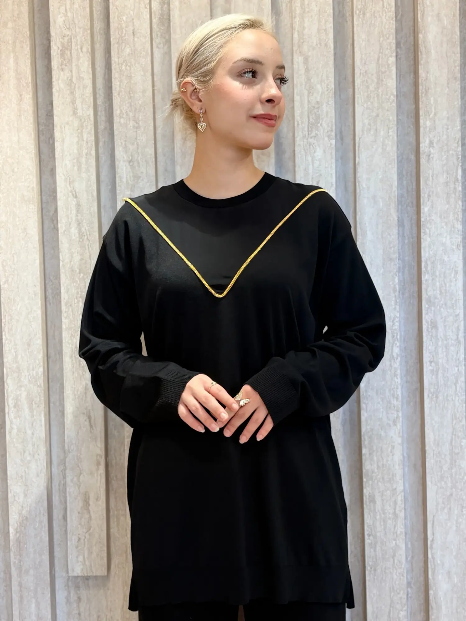 Tığ Triko Zincir Şerit Detaylı Rayon Triko Tunik TNK21960