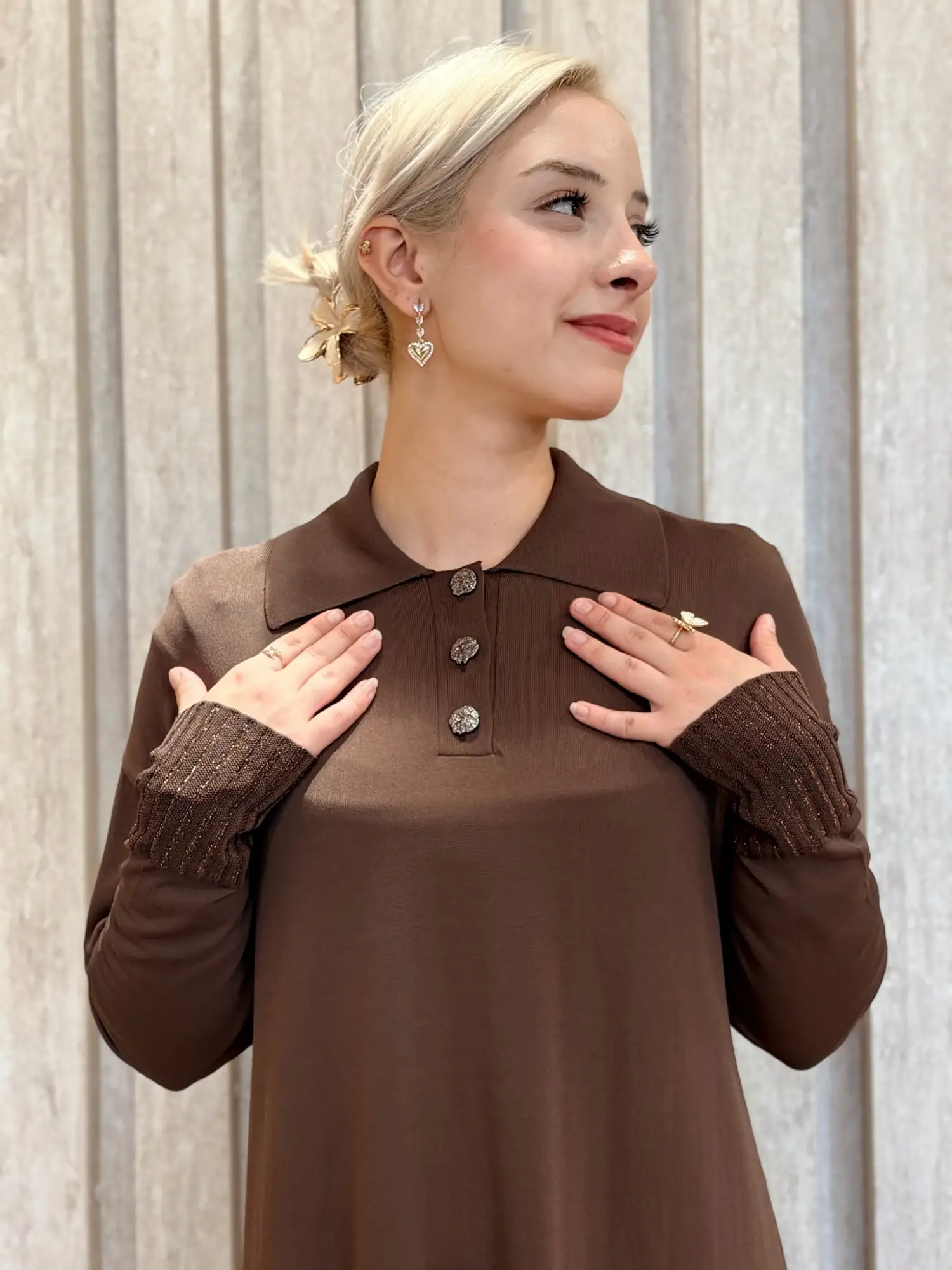 Tığ Triko Polo Yaka Rayon Elbise ELB21955
