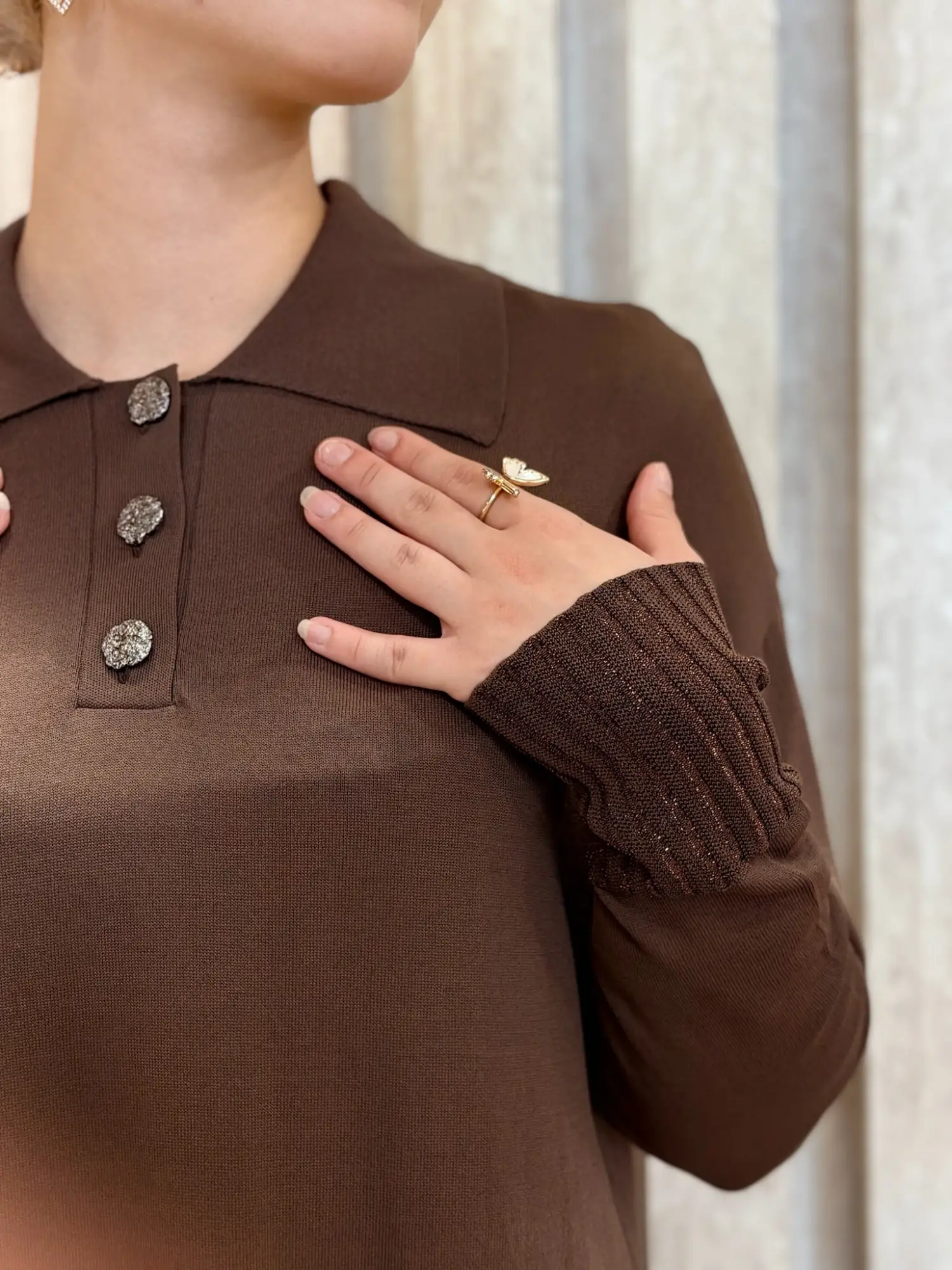Tığ Triko Polo Yaka Rayon Elbise ELB21955