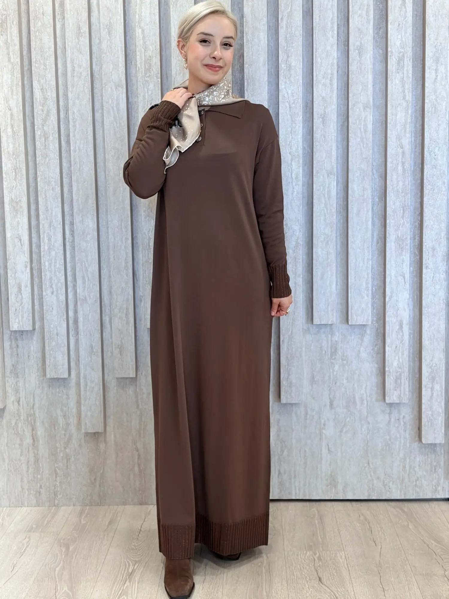 Tığ Triko Polo Yaka Rayon Elbise ELB21955