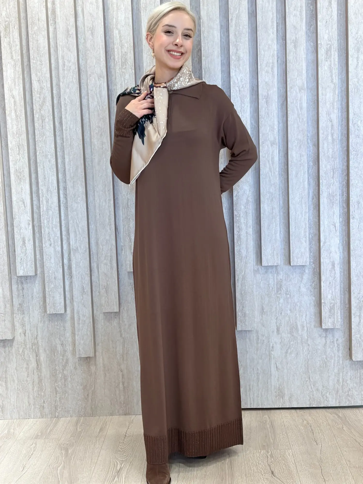 Tığ Triko Polo Yaka Rayon Elbise ELB21955