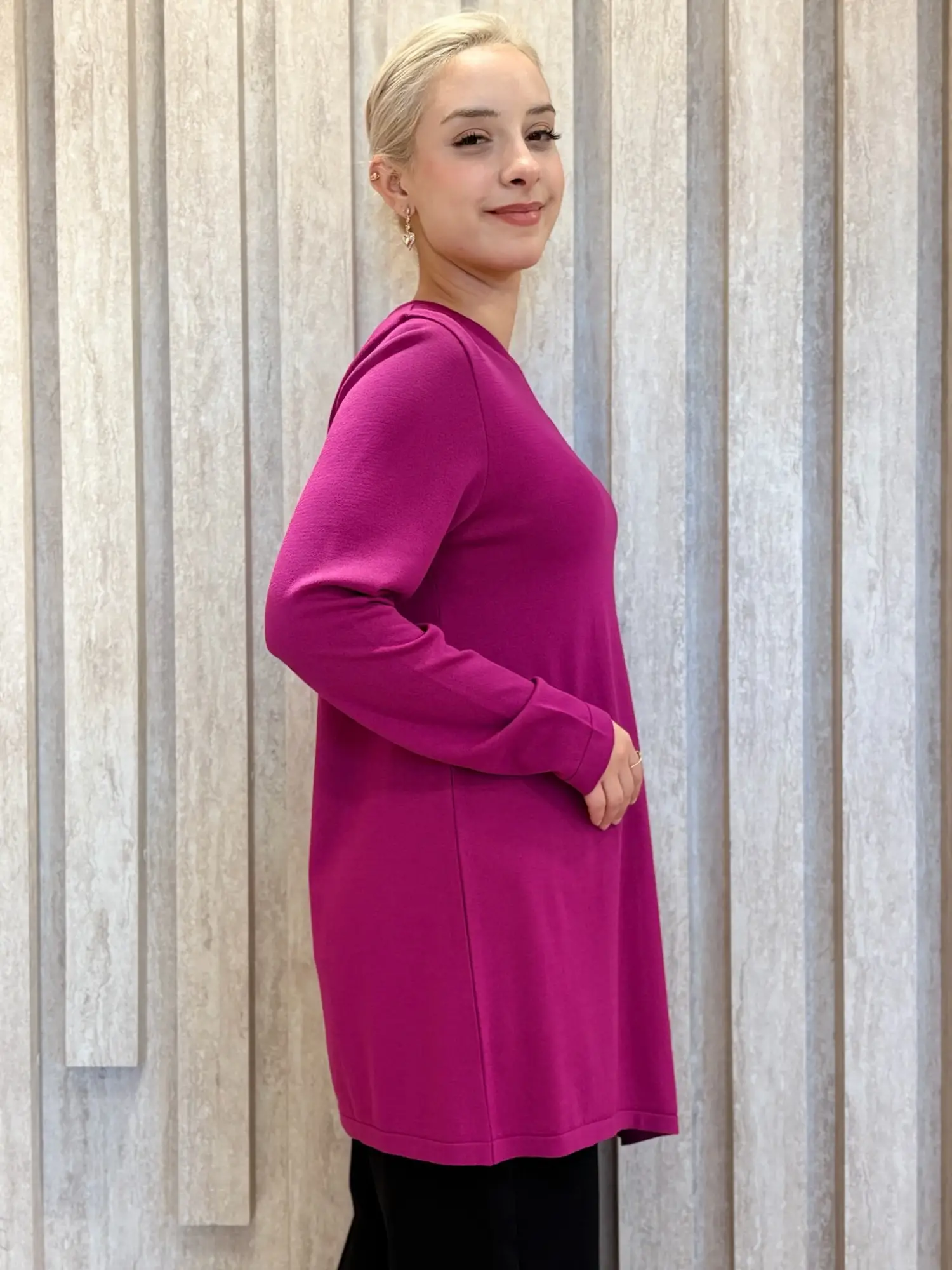 Tığ Triko Yandan Bağlama Detaylı Rayon Triko Tunik TNK22111