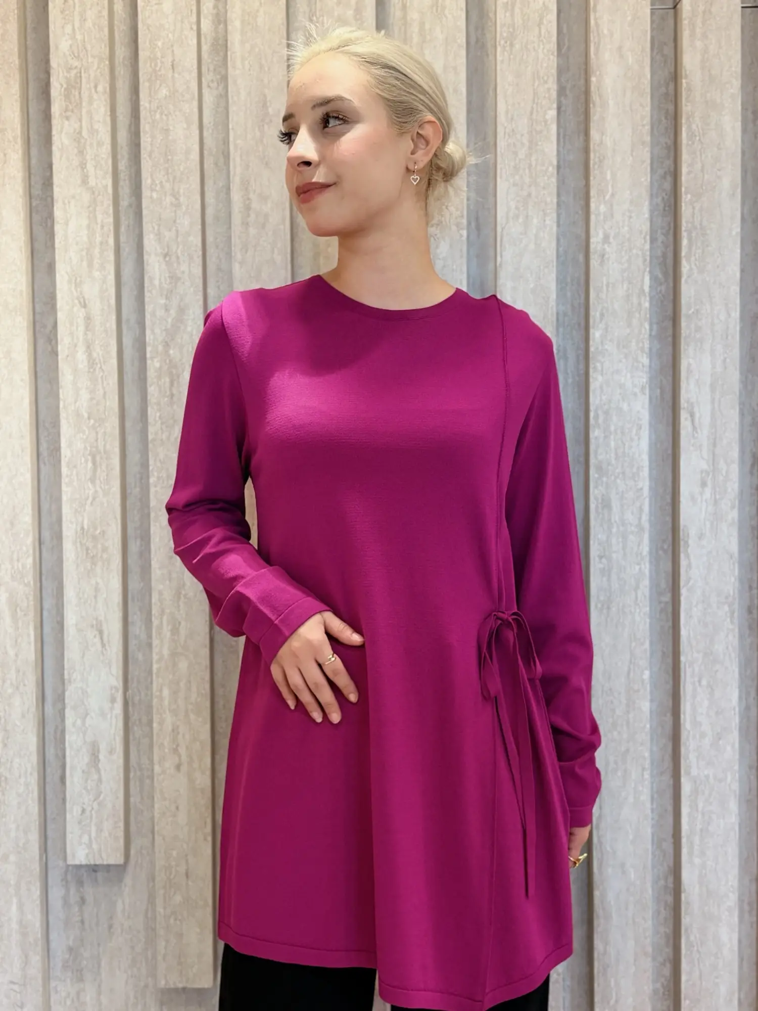 Tığ Triko Yandan Bağlama Detaylı Rayon Triko Tunik TNK22111