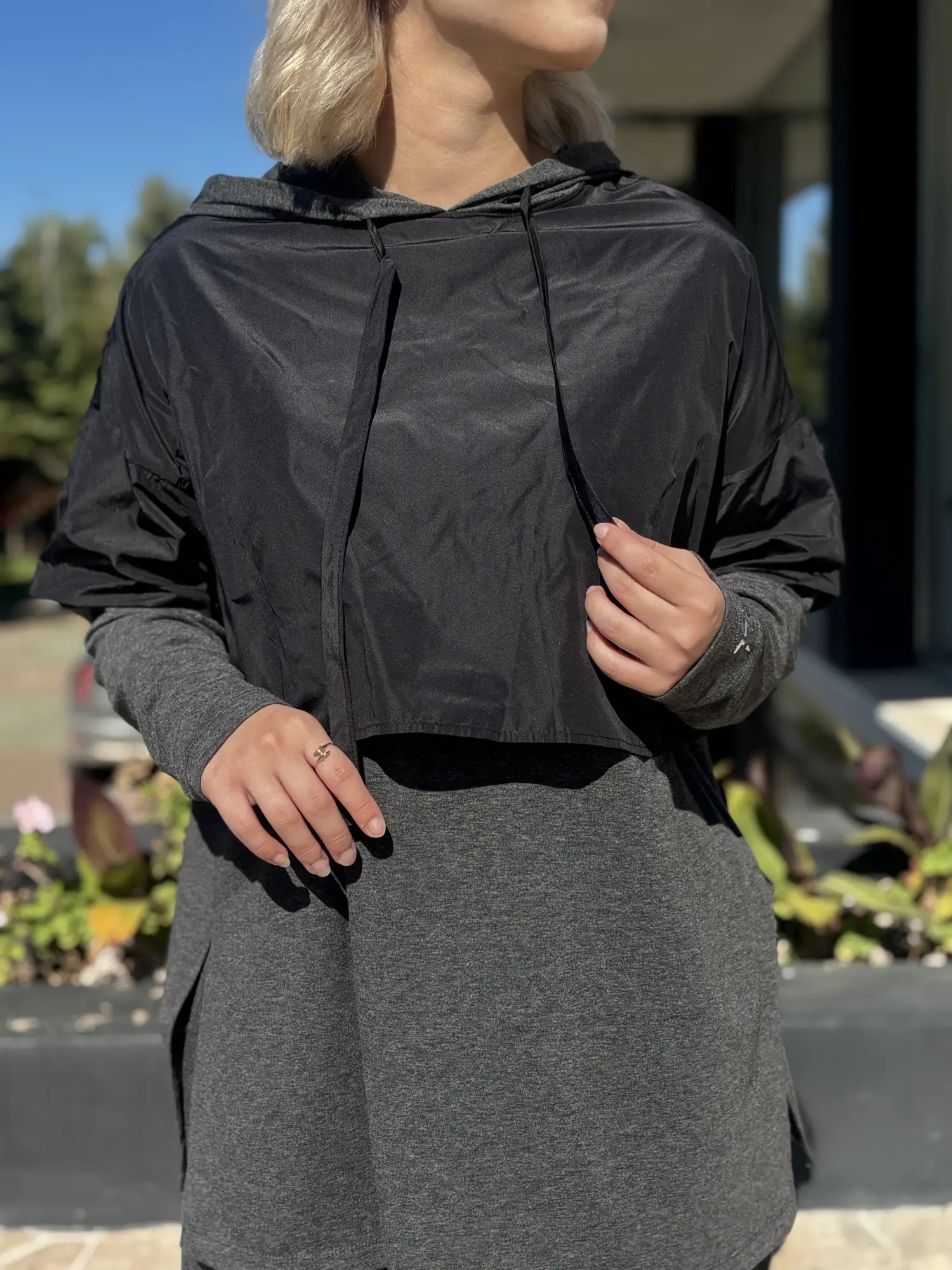Almarwah teknik Kumaş Detaylı Kapüşonlu Sweat Pantolon Takım ALL3019