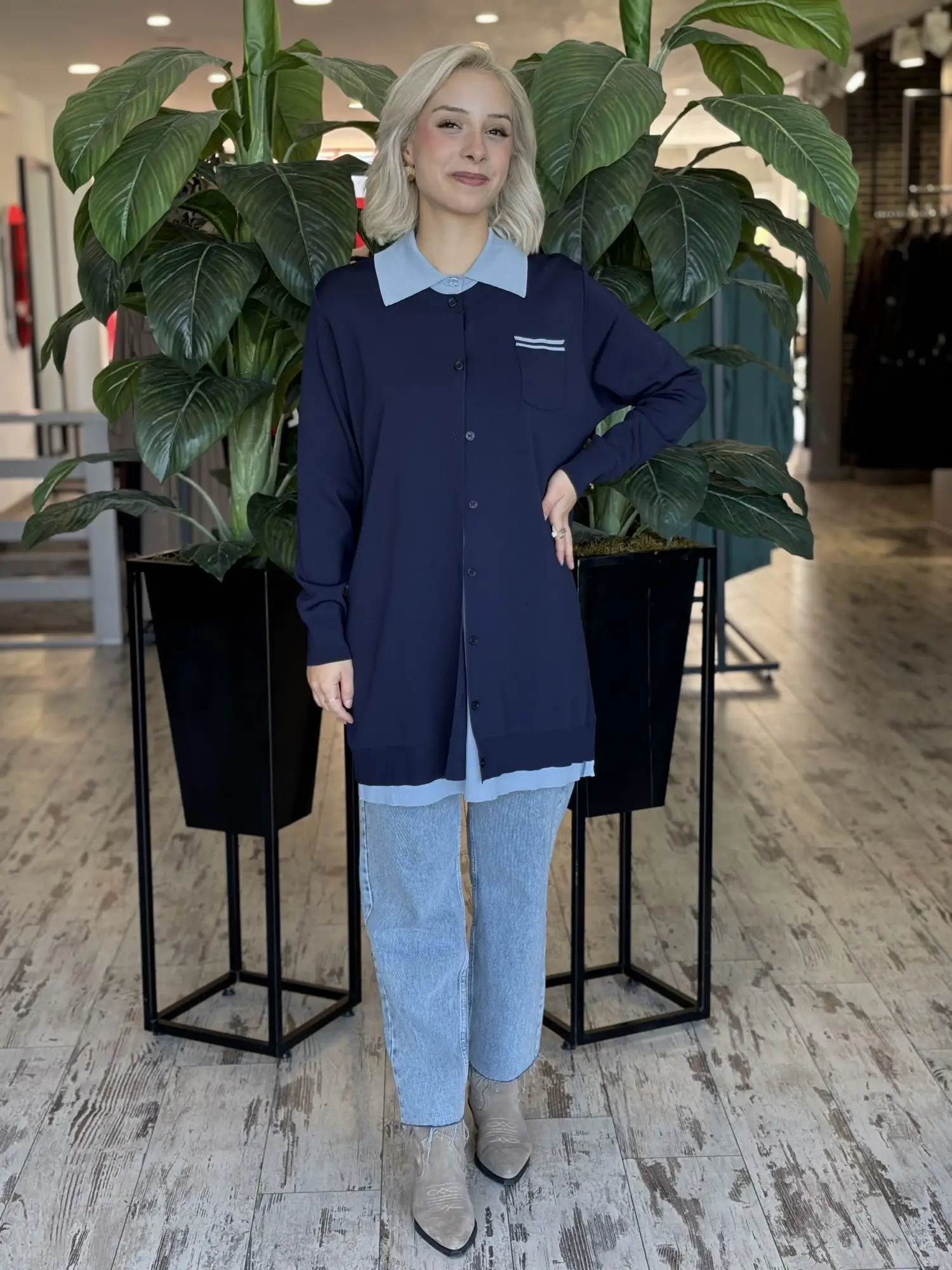 Tığ Triko İkili Ceket Görünümlü Rayon Triko Hırka HRK22121