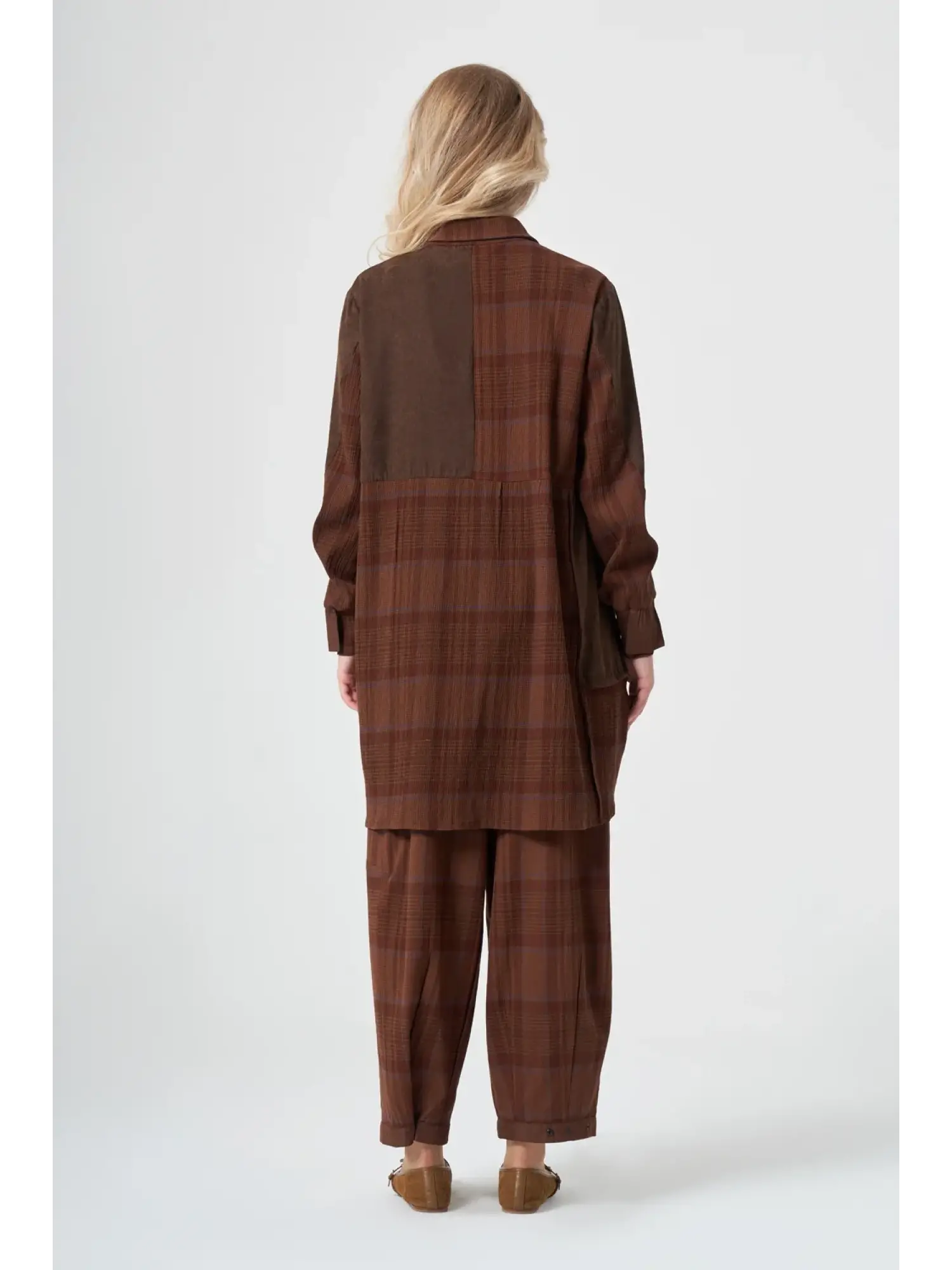 Misswhence Ekose Desenli Kumaş Kombinli Tunik Pantolon Takım 40304