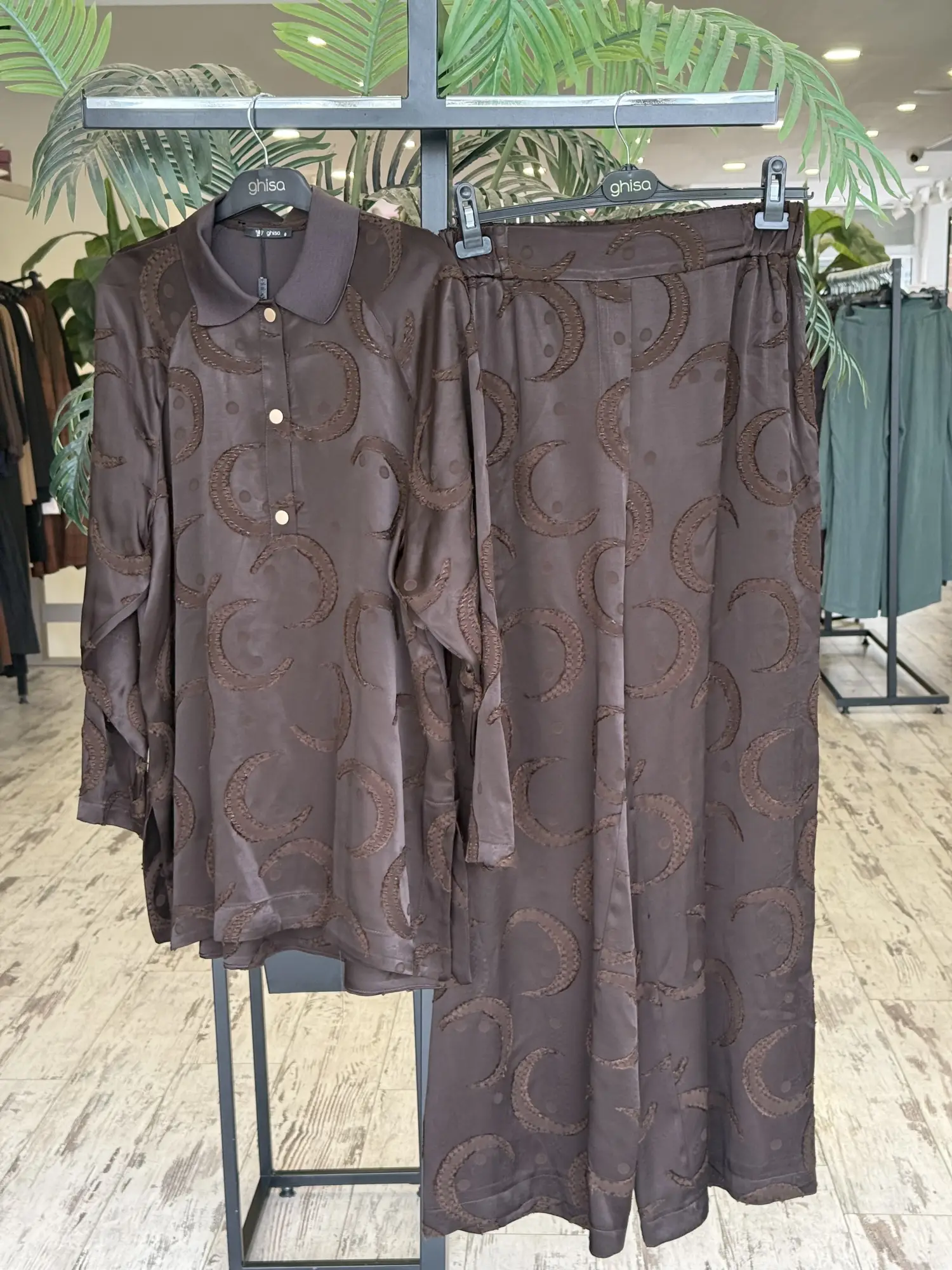 GhisaYakma Kumaş Detaylı Tunik Pantolon Takım G9491