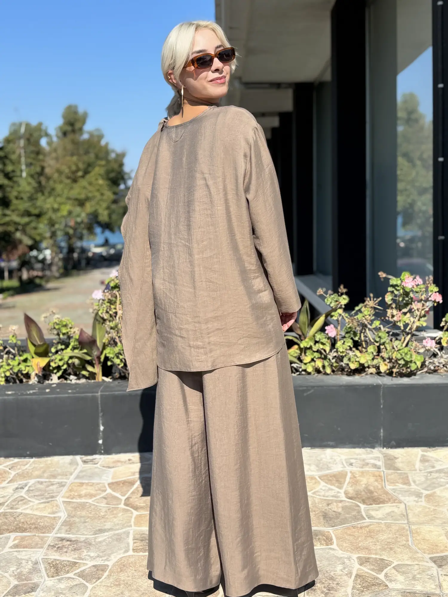 Kahma Şal Yaka Detaylı Tunik Pantolon Takım
