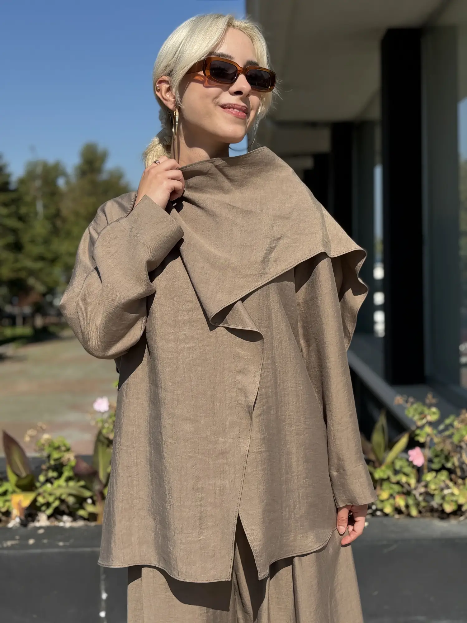 Kahma Şal Yaka Detaylı Tunik Pantolon Takım