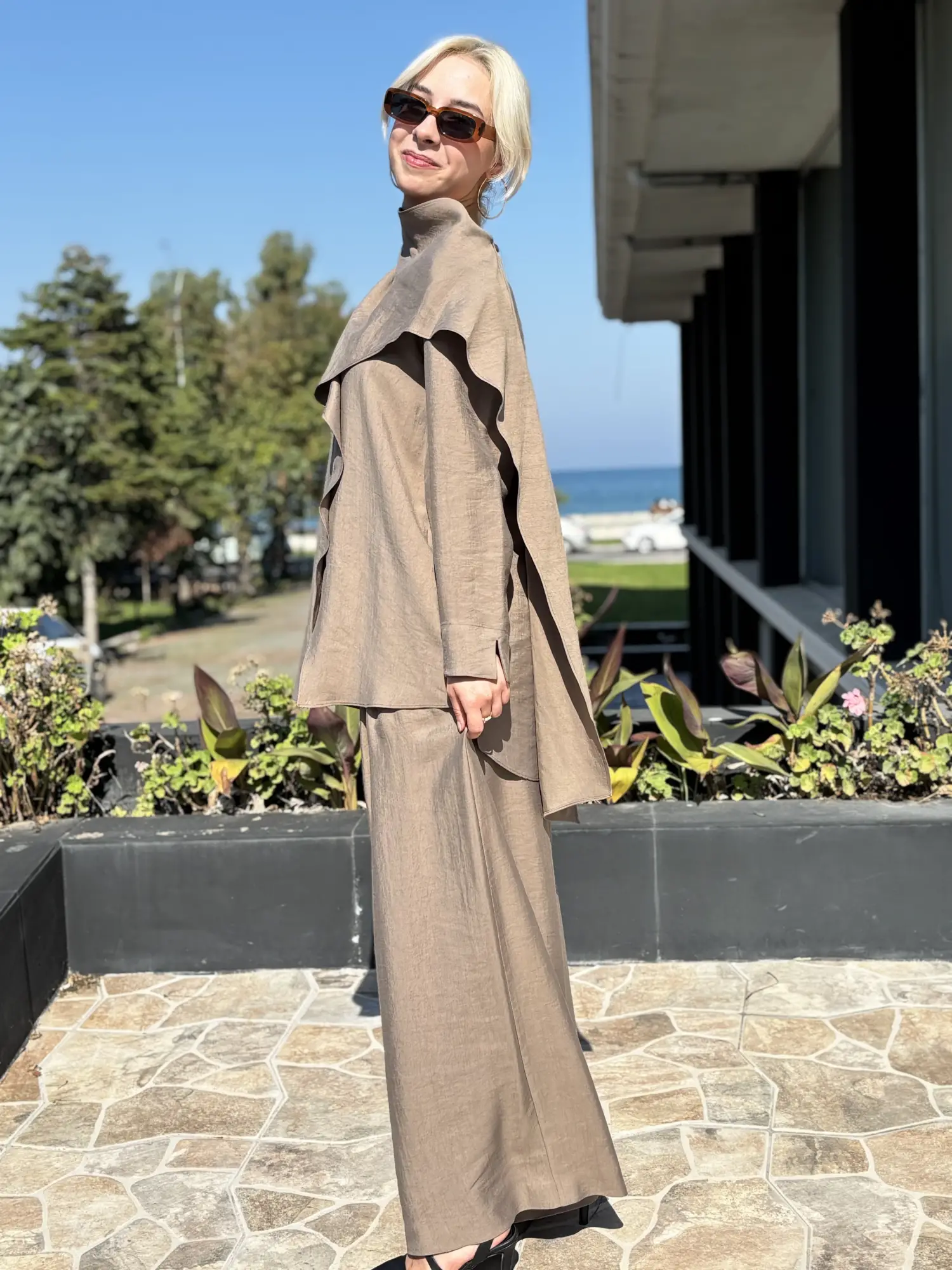 Kahma Şal Yaka Detaylı Tunik Pantolon Takım