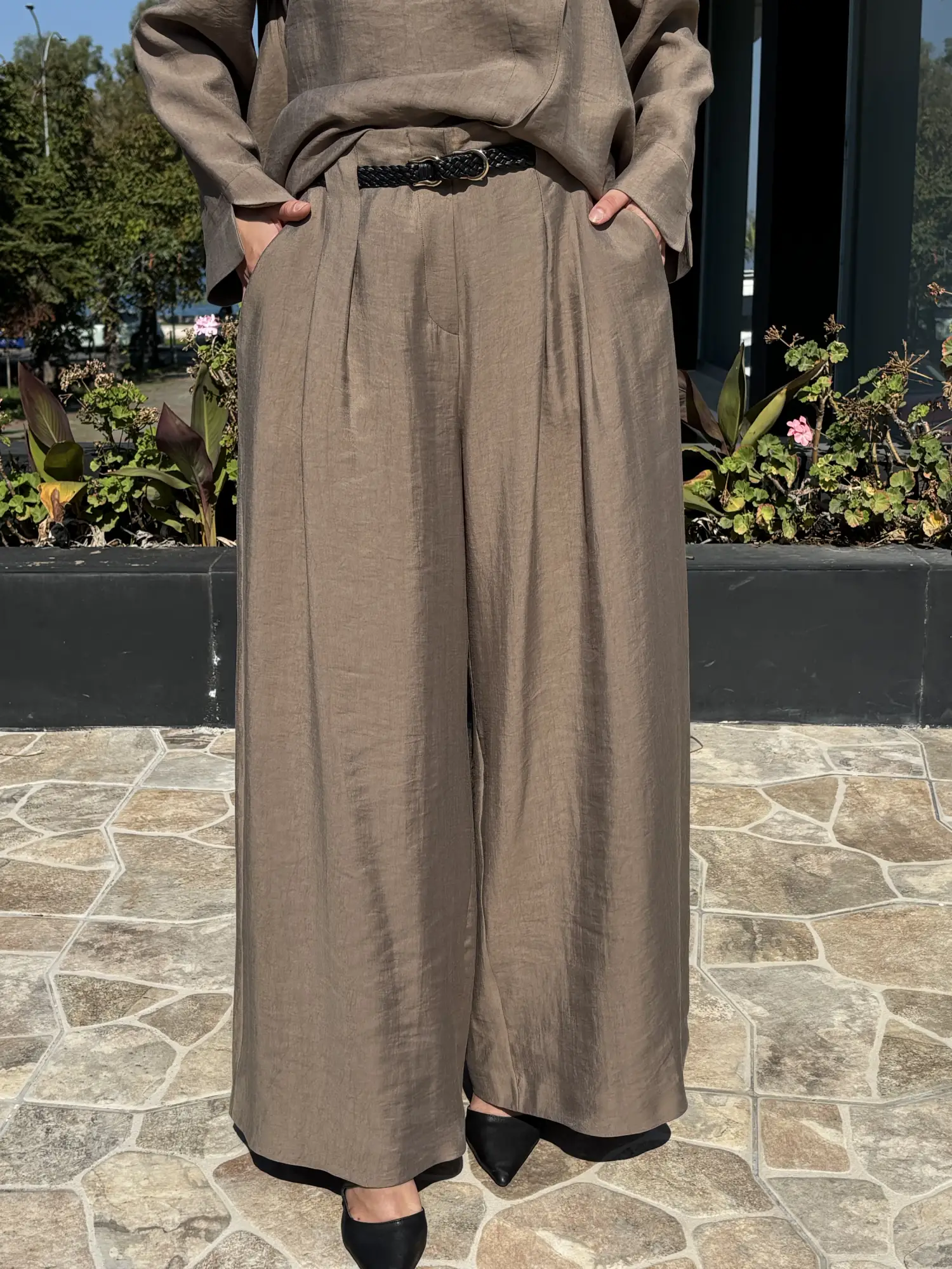 Kahma Şal Yaka Detaylı Tunik Pantolon Takım