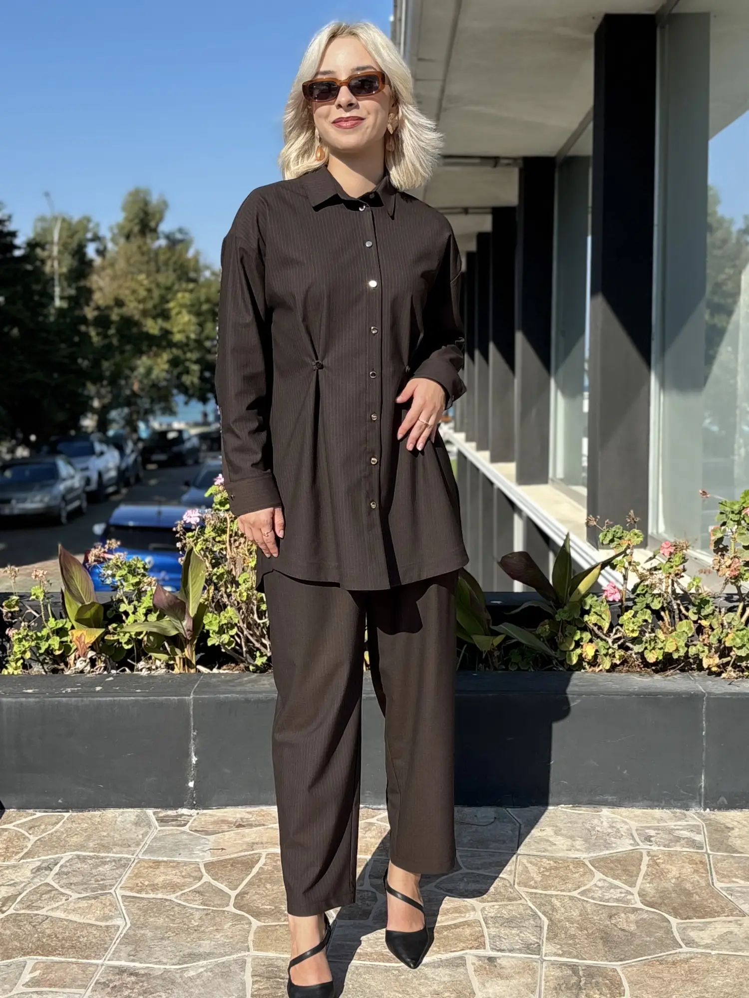 Ghisa Düğme Ve Pens Detaylı Gömlek Pantolon Takım G9521