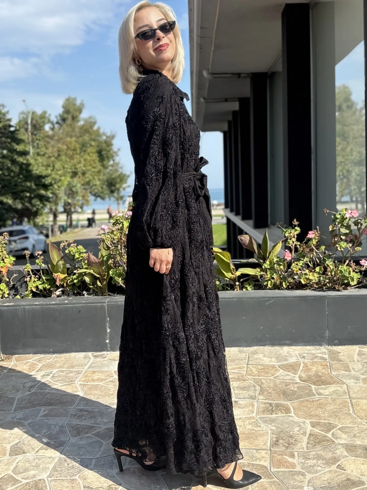 Misswhence Kadife Detaylı Güpür Elbise 40833