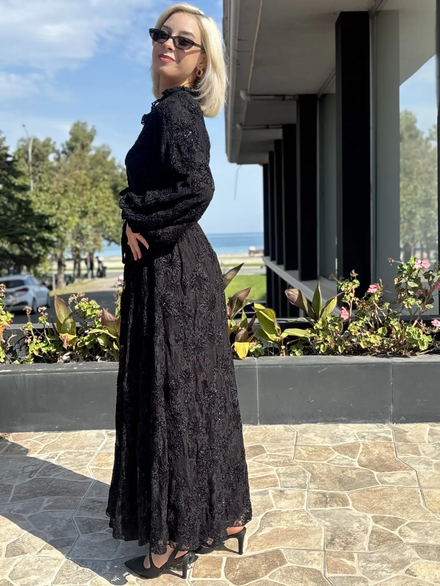 Misswhence Kadife Detaylı Güpür Elbise 40833