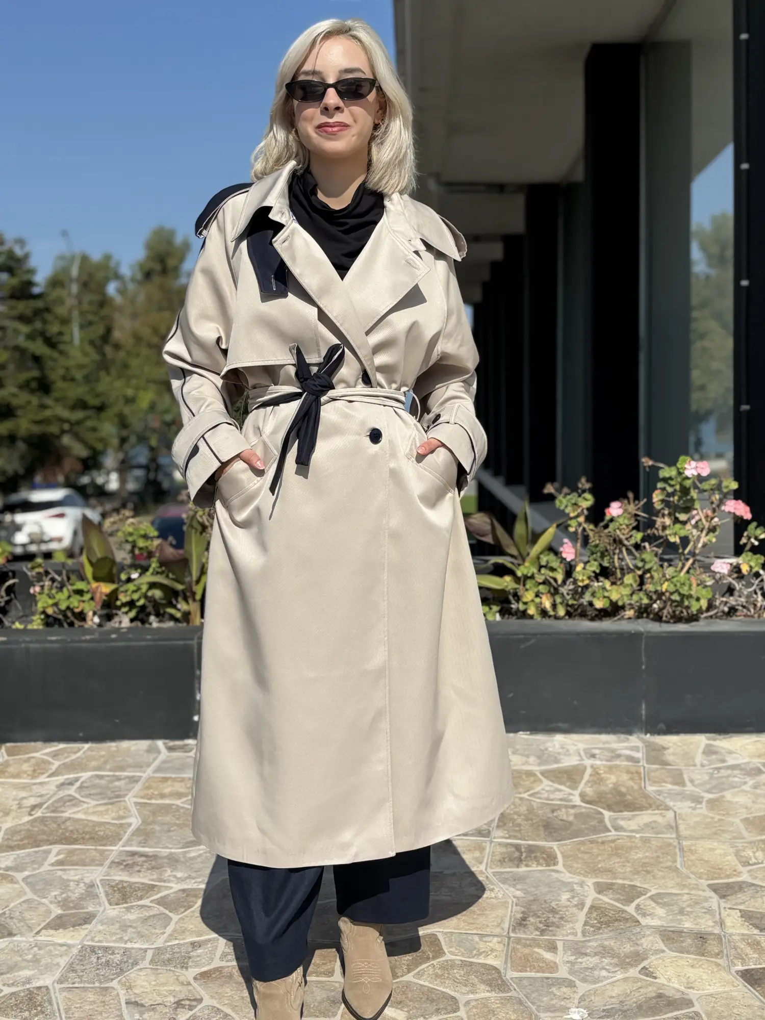 QooQ Kontrast Biye Detaylı Trench 27FW614