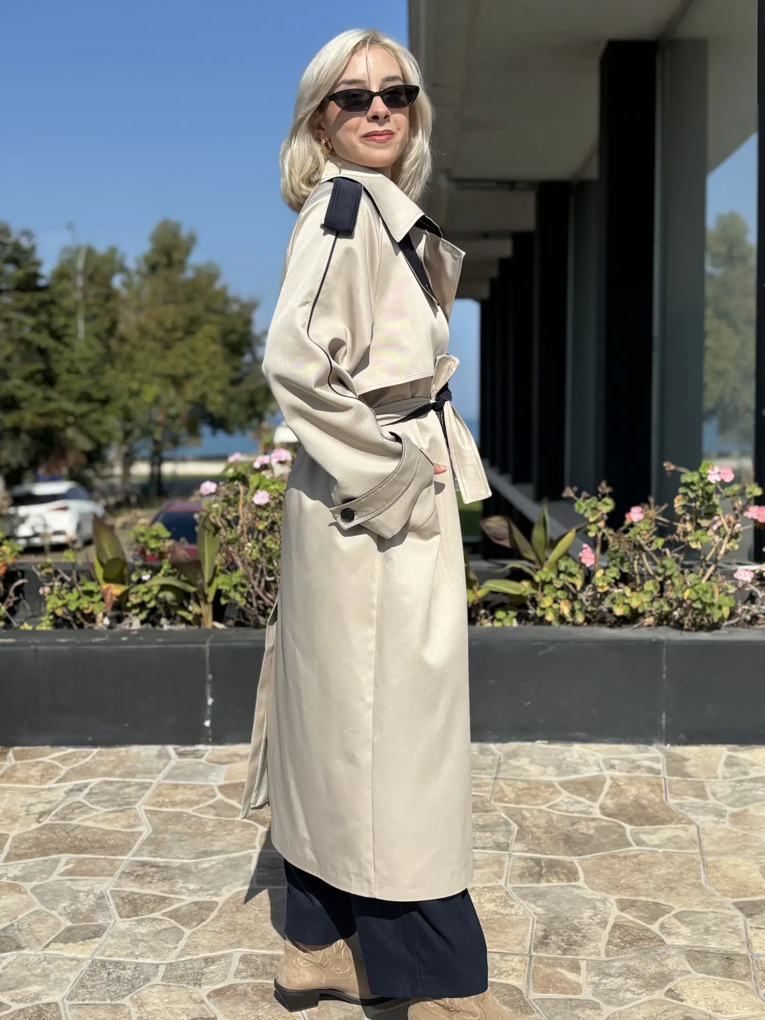 QooQ Kontrast Biye Detaylı Trench 27FW614