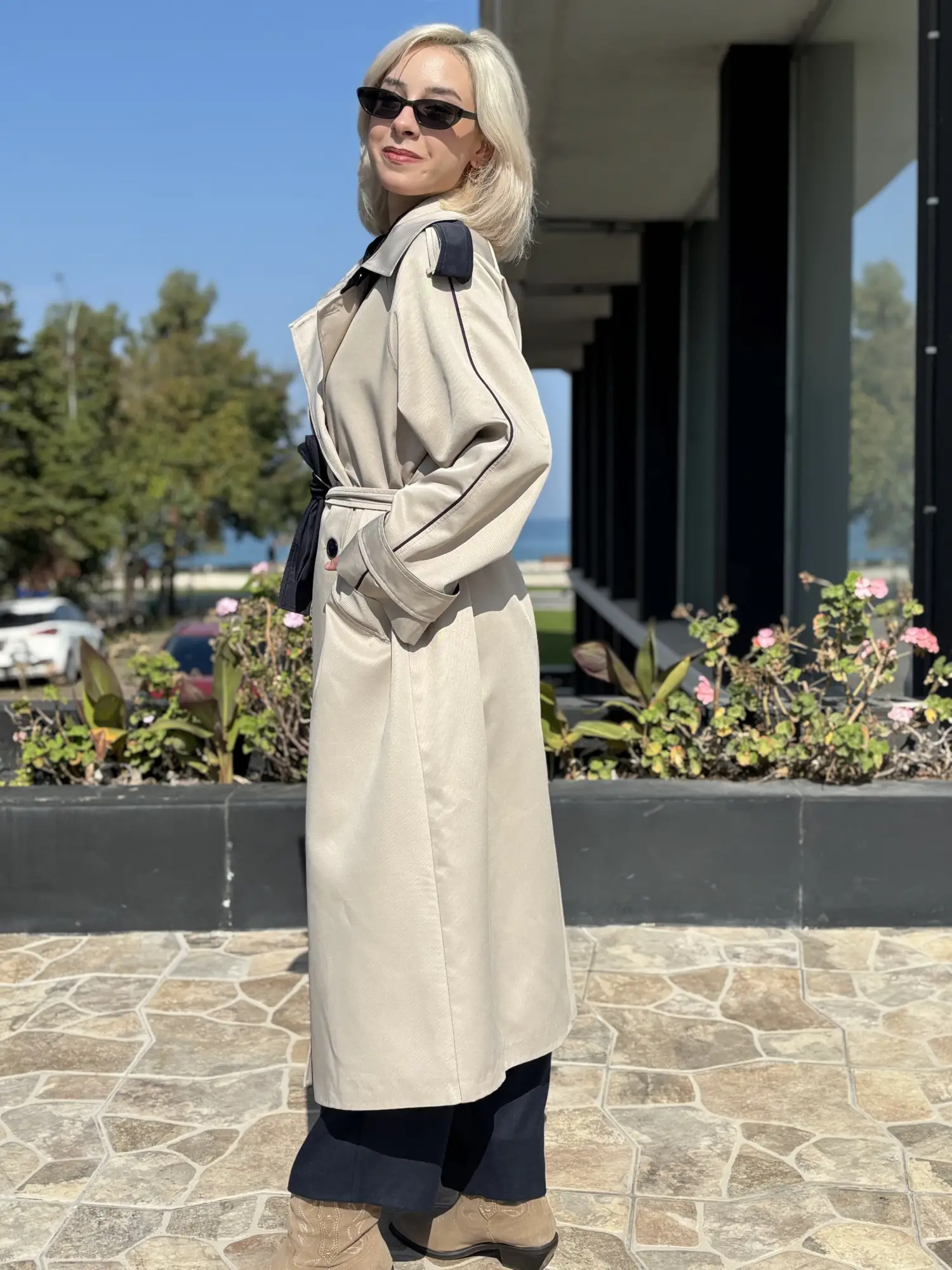 QooQ Kontrast Biye Detaylı Trench 27FW614