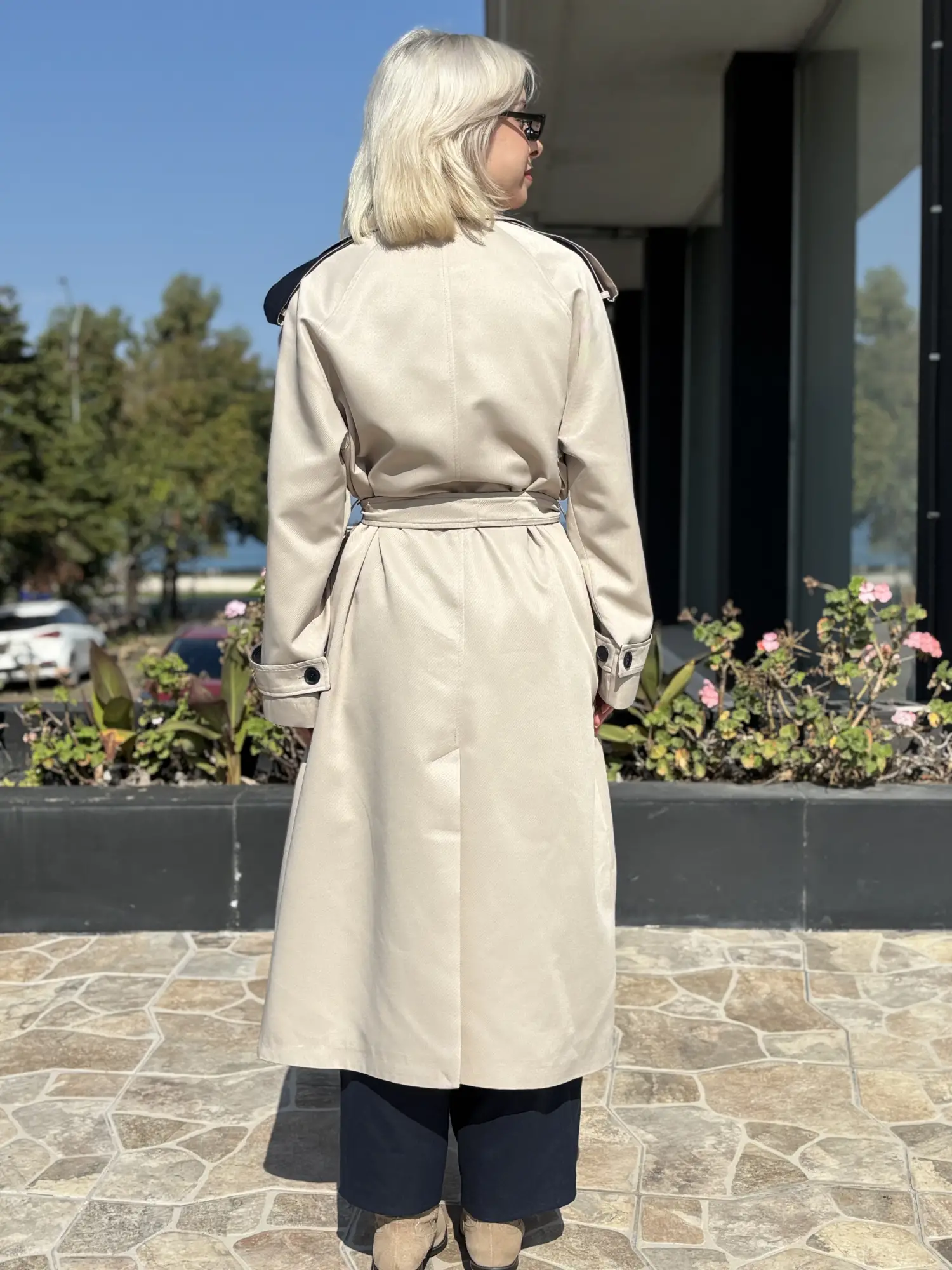 QooQ Kontrast Biye Detaylı Trench 27FW614