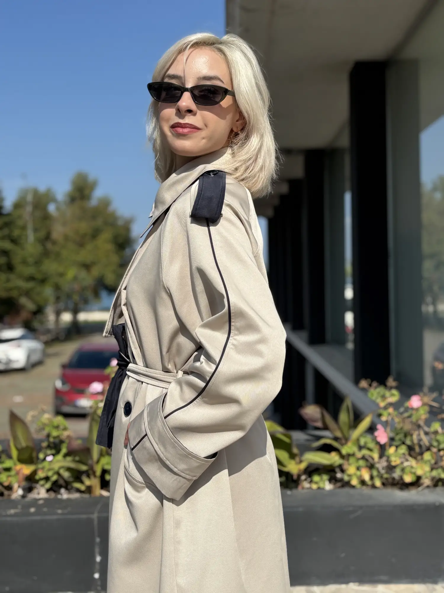 QooQ Kontrast Biye Detaylı Trench 27FW614