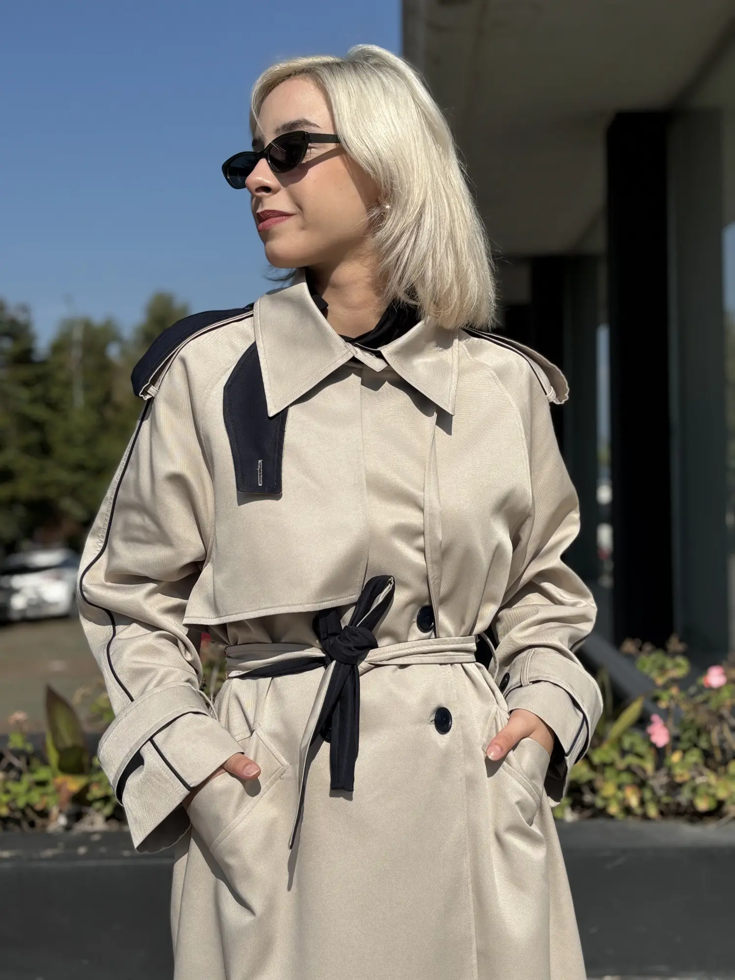 QooQ Kontrast Biye Detaylı Trench 27FW614