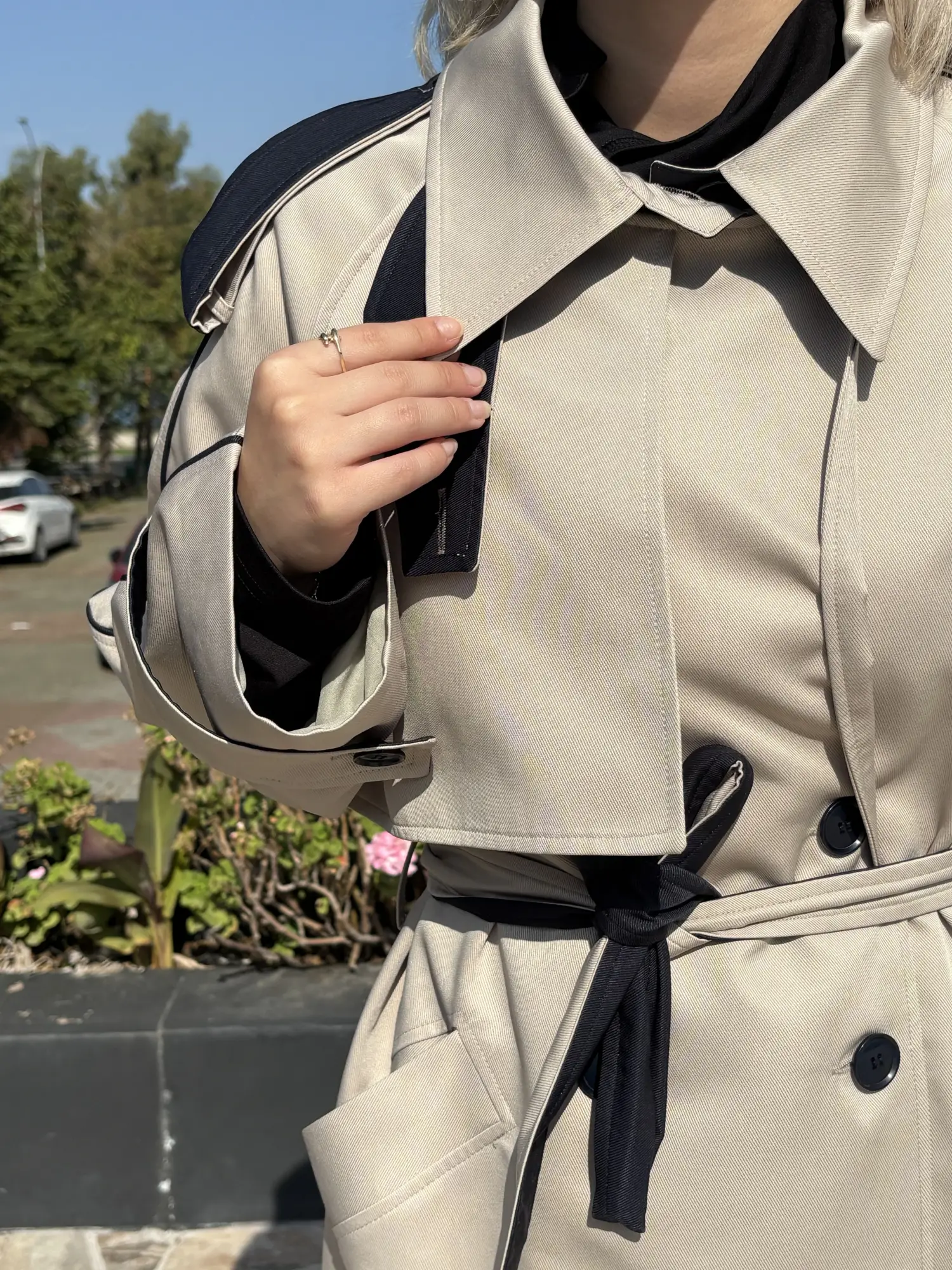 QooQ Kontrast Biye Detaylı Trench 27FW614