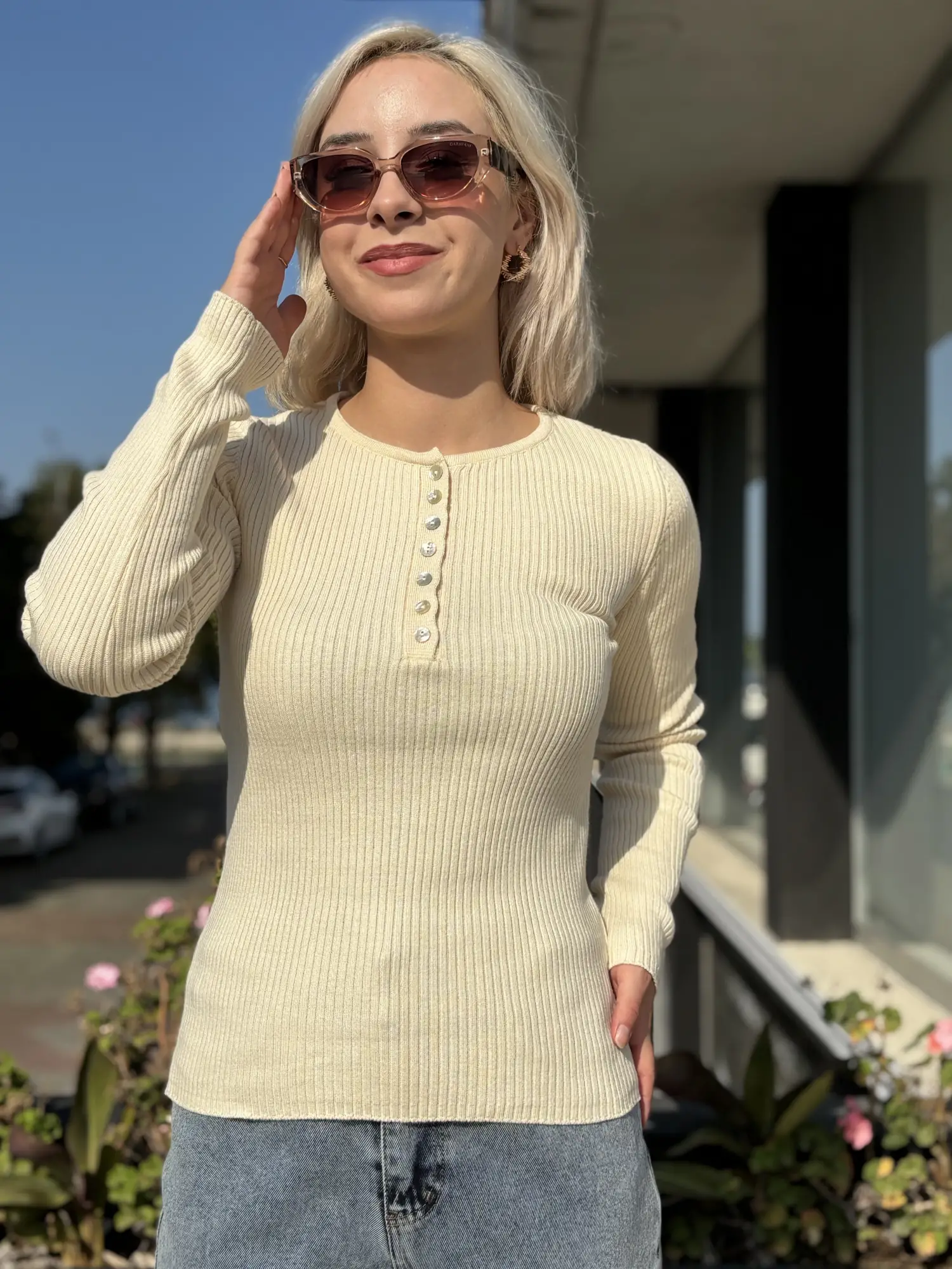 QooQ Store Düğme Detaylı Fitilli Triko Bluz 27FW229