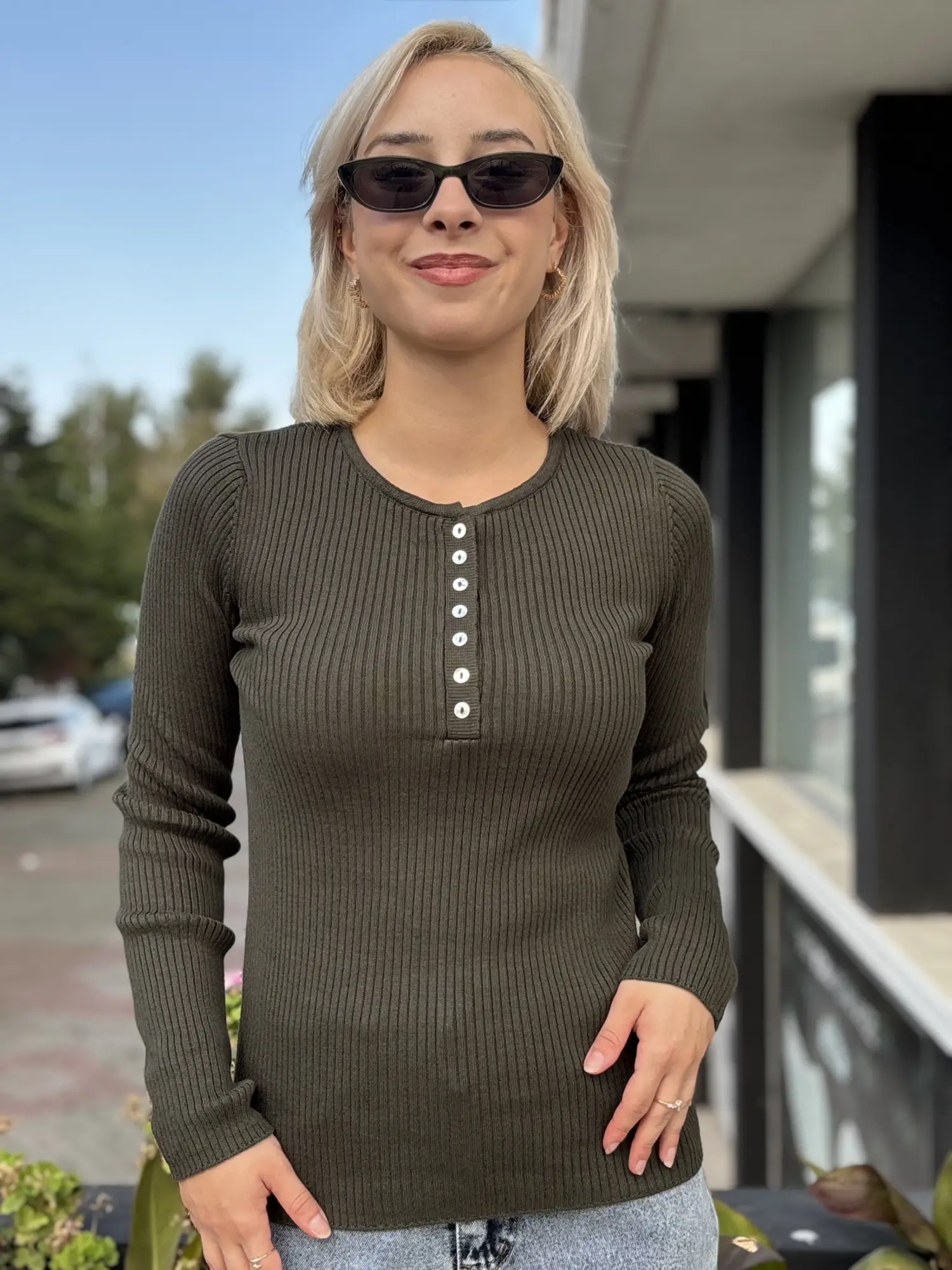QooQ Store Düğme Detaylı Fitilli Triko Bluz 27FW229