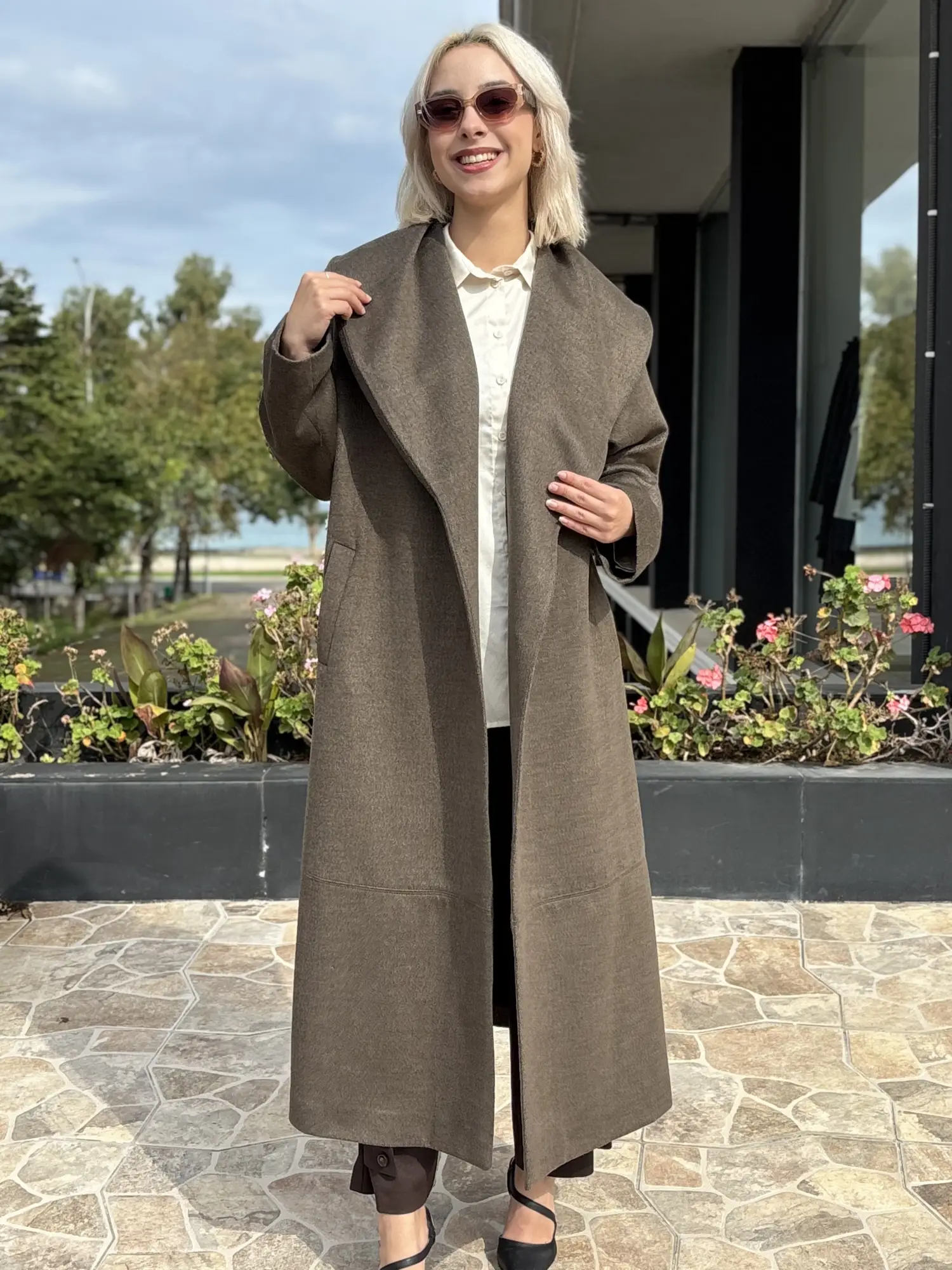 Almarwah Şal Yaka Kuşaklı Kaşe Kaban 505356