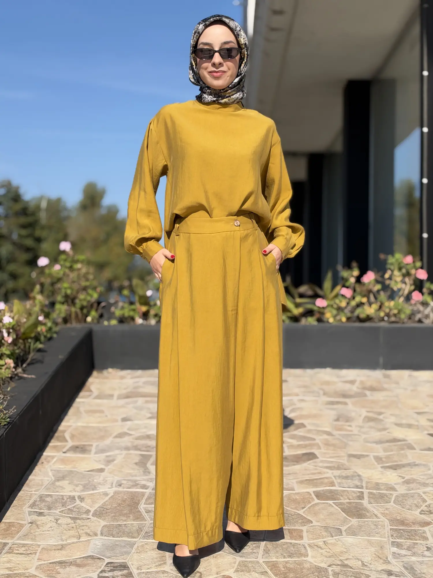 Almarwah Sırt Düğme Detaylı Tunik Pantolon Takım 203038